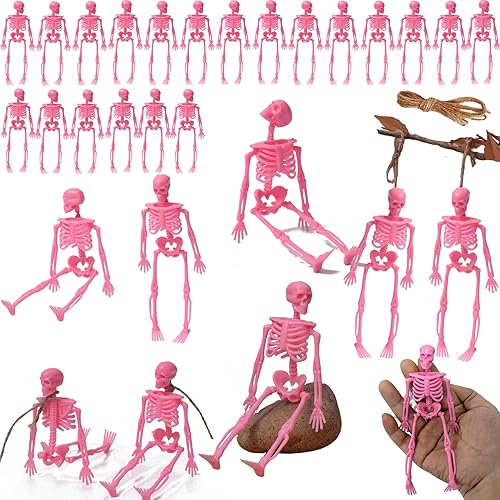 20pcs Poseable Pink Skeleton Ghost, 14.5cm Height,Sweet Playful Style Hanging