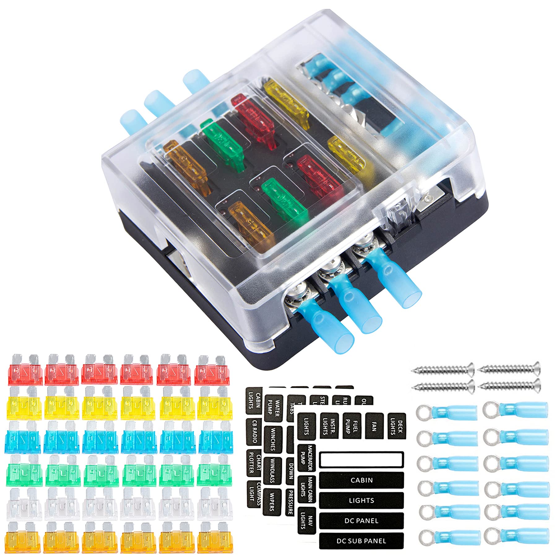 Buy DOCAS Fuse Block, 12v 6 Way Fuse Box with Negative Bus ATC/ATO Marine Fuse Panel with
