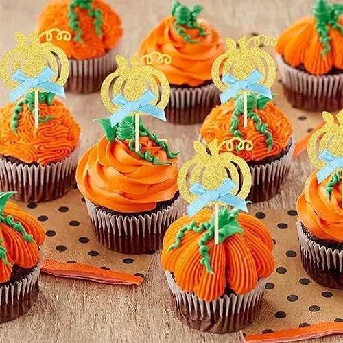 Miniatura 5 de 1 paquete de decoración para tartas con purpurina con temática de otoño, revelación de género, selección de pastel de calabaza, decoración de pastel