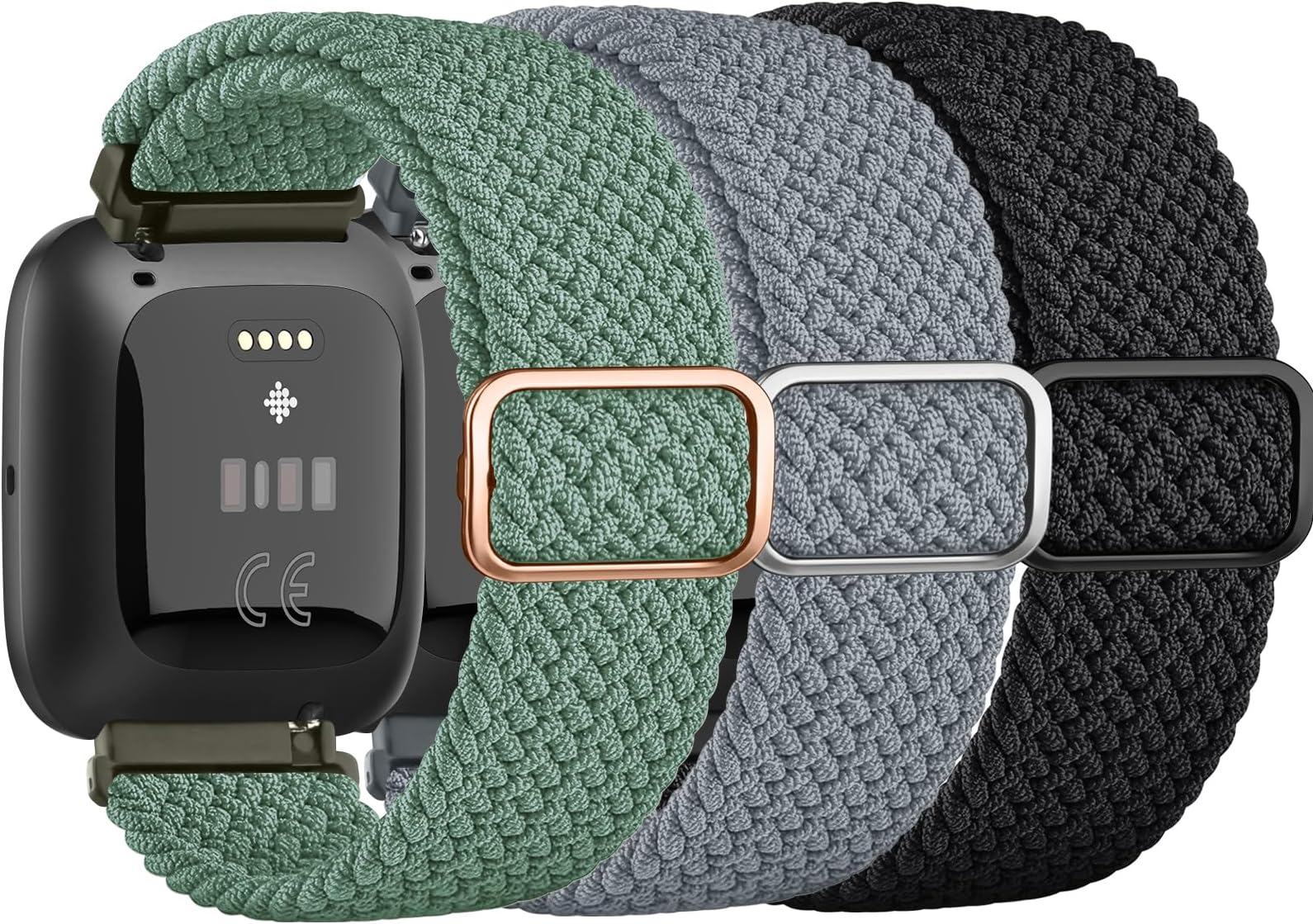 TobfitElastic Bands Compatible with Fitbit Versa 2 Watch Bands Women Men, Soft Adjustable Stretchy Loop Nylon Stylish Replacement Wristbands for Fitbit Versa 2 / Versa/Lite/SE (3 Pack)