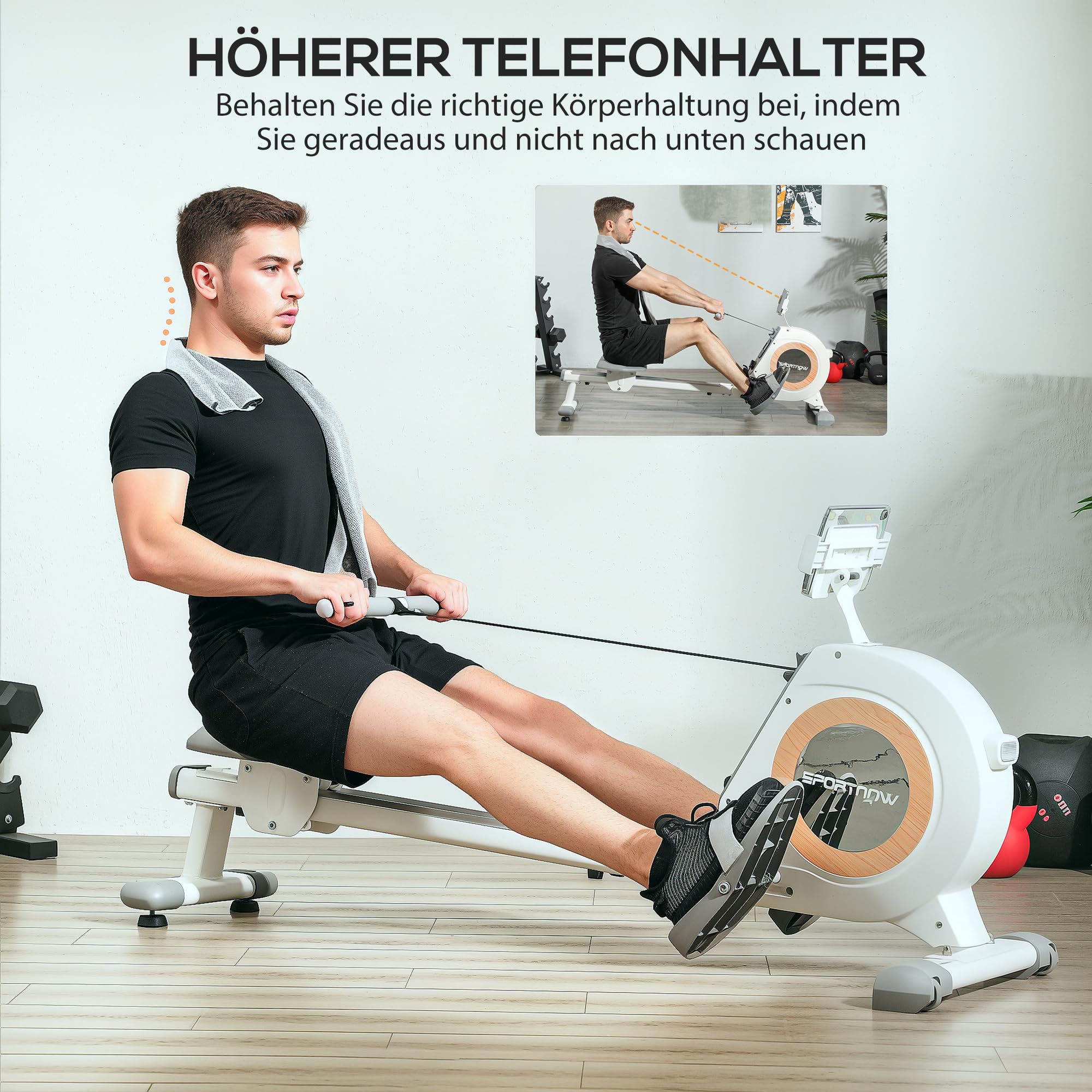 SPORTNOW Rudergerät für Zuhause Leises Magnetisches Rudergerät | 16 Widerstandsstufen, LCD-Monitor, Rudermaschine mit Telefon-/IPAD-Halter, für Cardio-Training, bis 150kg belastbar