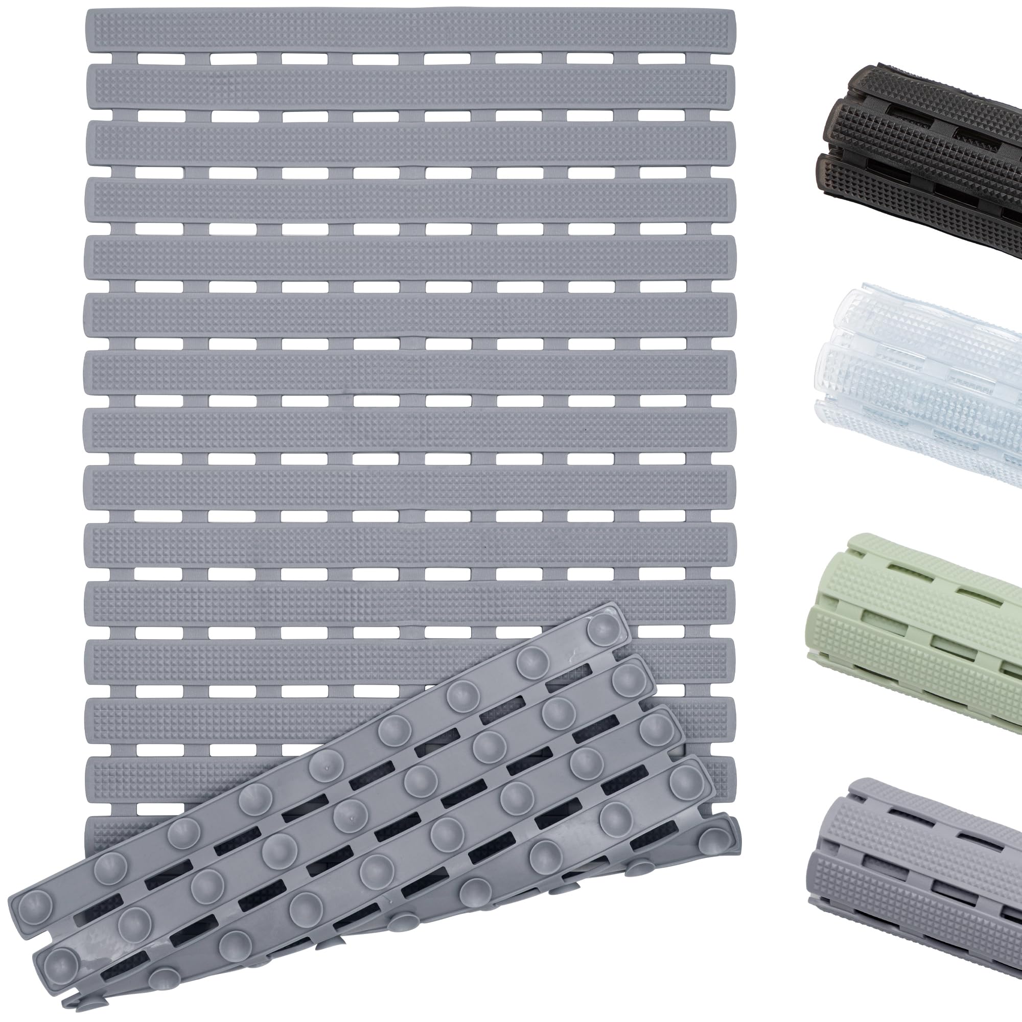 WELTRXE Bath Mat Non Slip Anti Mould, 70 x 40cm Anti Slip Bath Mat for Tub, Super Soft Bathtub Mat, Machine Washable Shower Mat with Suction Cups and Drainage, Cut to Size, Grey