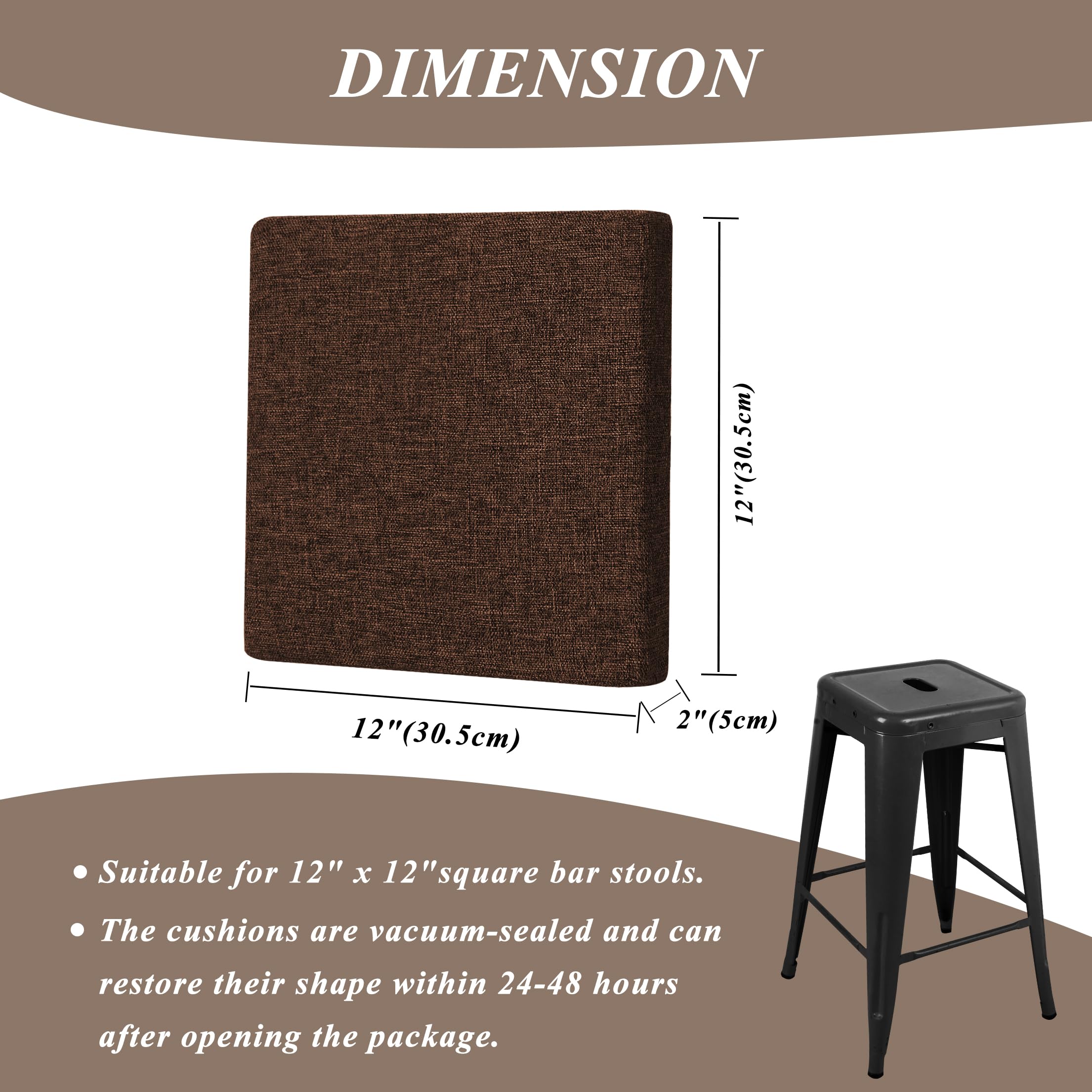 FlyGulls Square Bar Stool Cushions Non-Slip Chair Pads with Ties 2“ Thick Chair Cushions Set of 2 with Machine Washable Cover (30.5x30.5cm/12x12inch - Image 4