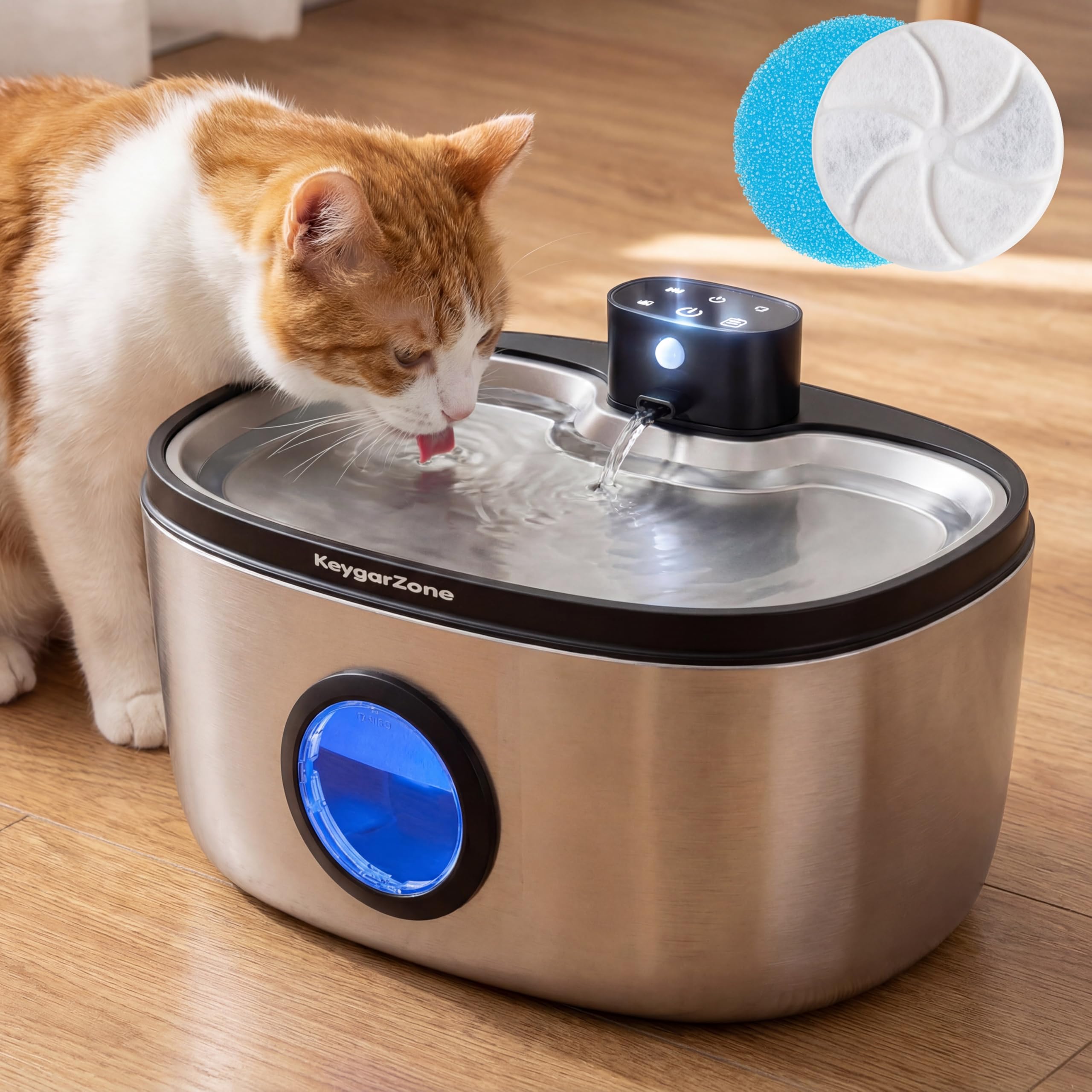 Wireless Cat Water Fountain Stainless Steel: 5L Stainless Steel Pet Water Fountain for Cats & Dogs Indoor, Automatic Battery Operated Cat Water Fountain, Ultra-Quiet Cat Water Dispenser with Filter