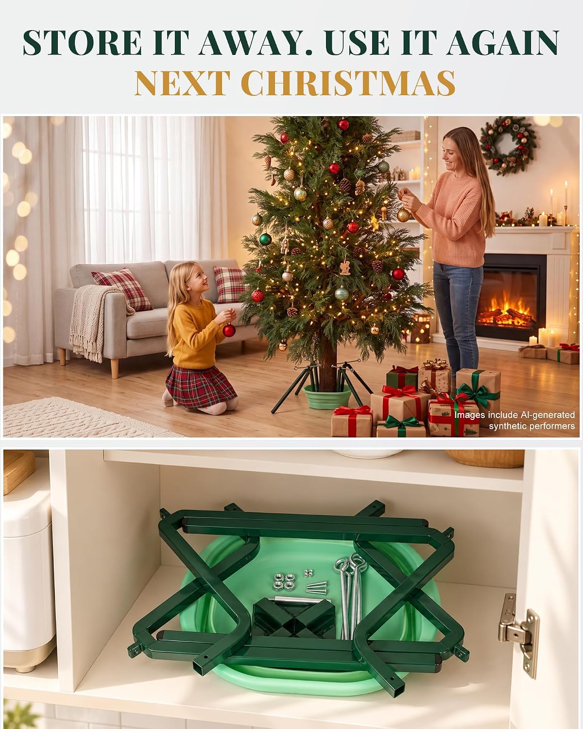 Mythinglogic Real Christmas Tree Stand, Up to 10 FT, with Water Basin