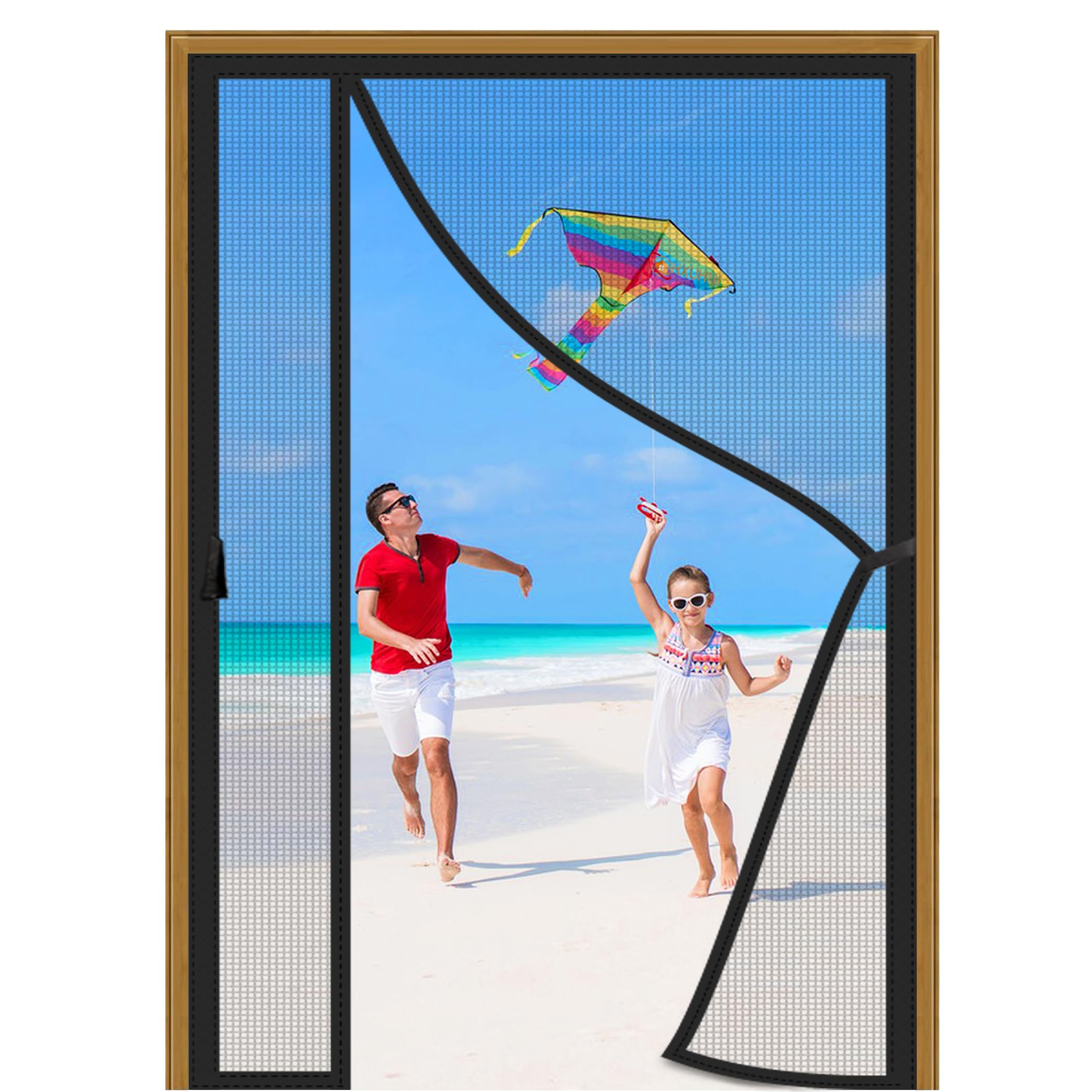 Magnetic Fly Insect Screen Door 100x195cm Black Customizable with Side Opening Fly and Insect Barrier Protection Door No Gap Pet and Kid Friendly Let Fresh Air in