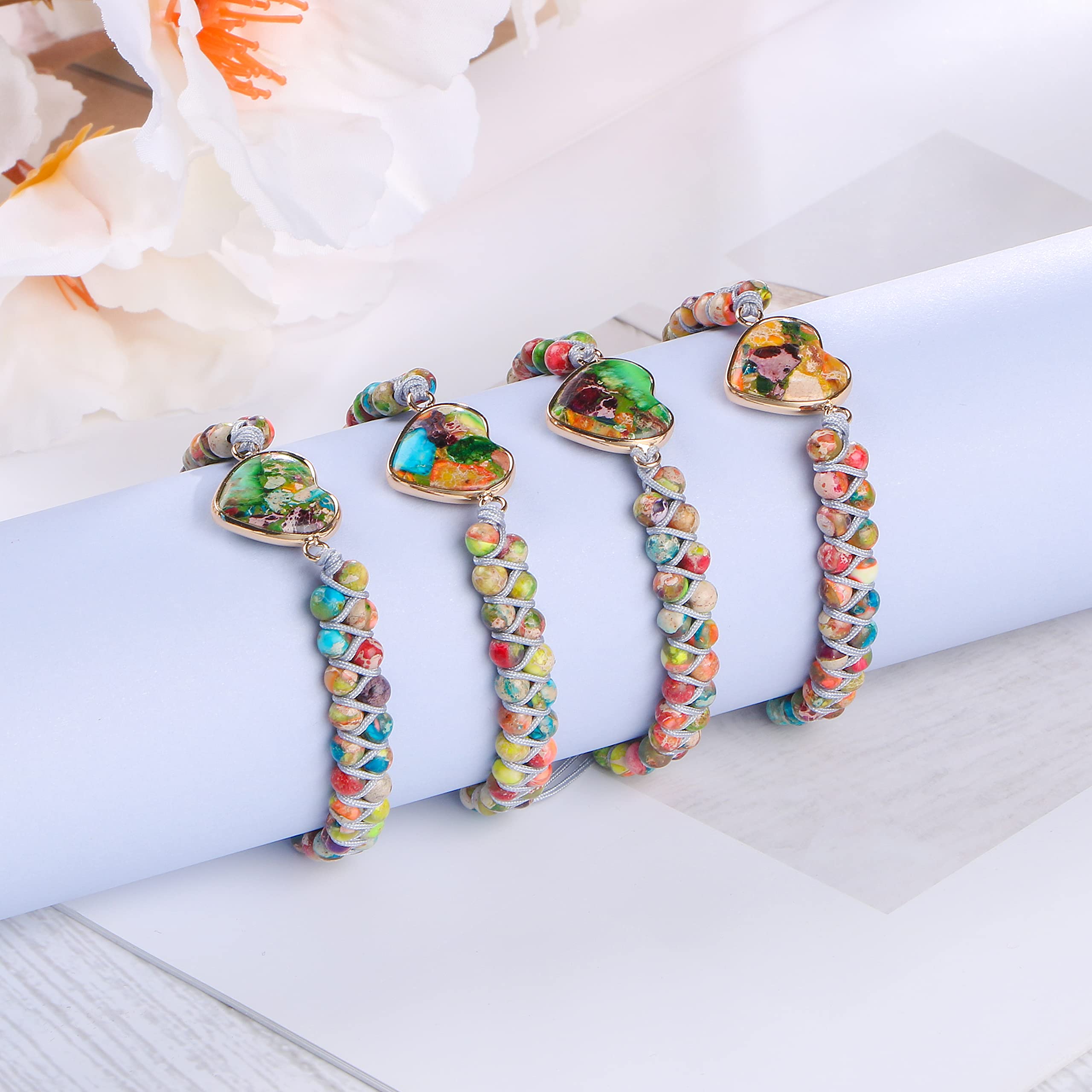 MOOGEEN Handmade Beaded Bracelets for Women Gifts for Granddaughter Daughter Mom Best Friend Bestie Sister Jasper Heart Bracelets Boho Natural Stone Colorful Beads Wrap Bracelet Turquoises Jewelry