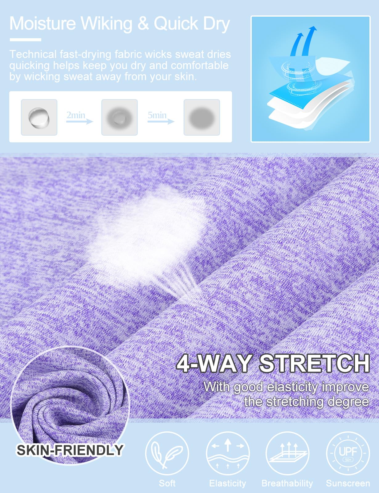 Koscacy Damen-Poloshirt, 3/4-Rollärmel, LSF 50+, halber Reißverschluss, trockene Passform, Workout-Top, athletisches Shirt