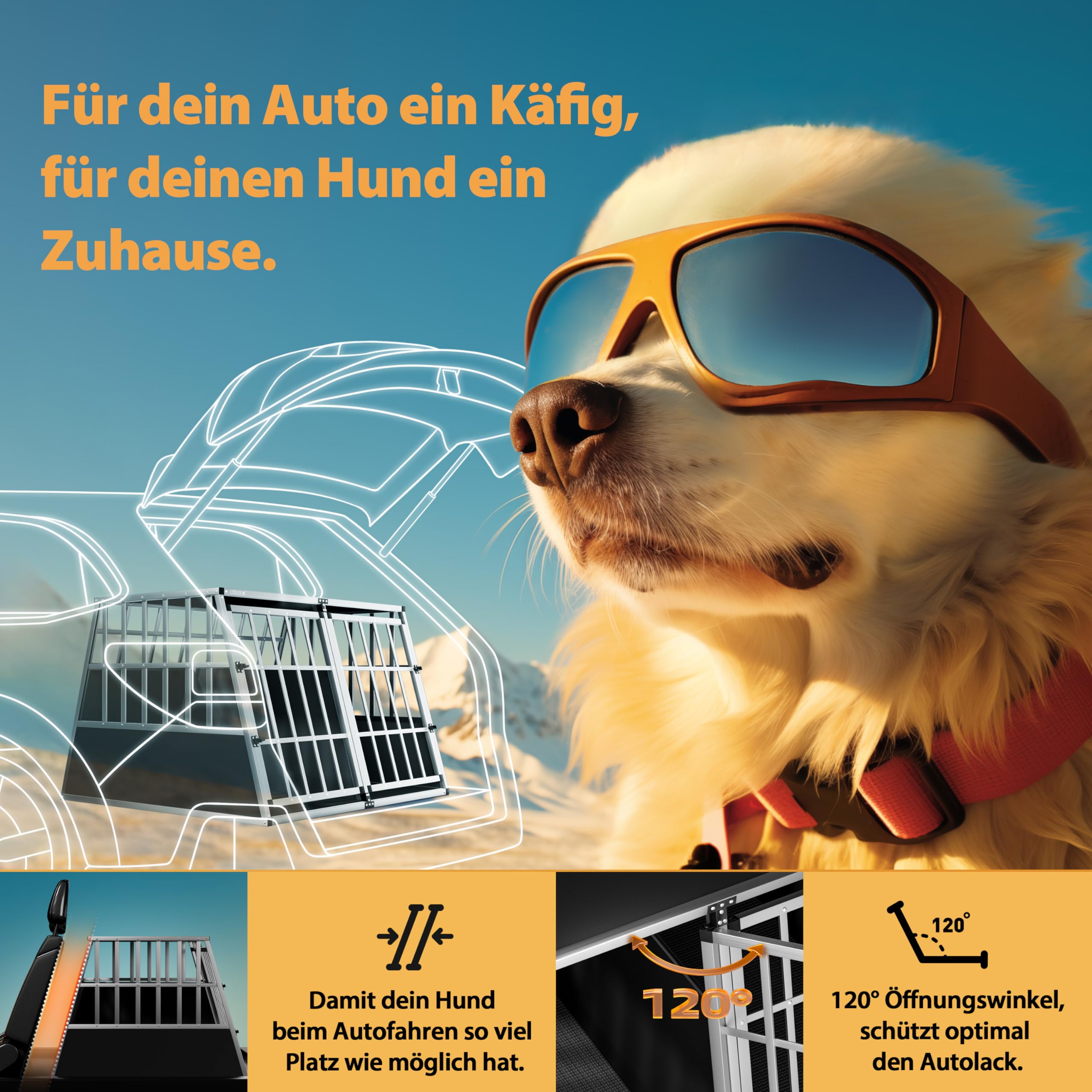 CADOCA® Hundetransportbox Aluminium Hundebox Kofferraum robust verschließbar trapezförmig M 54x70x51cm Reisebox Autobox Tiertransportbox