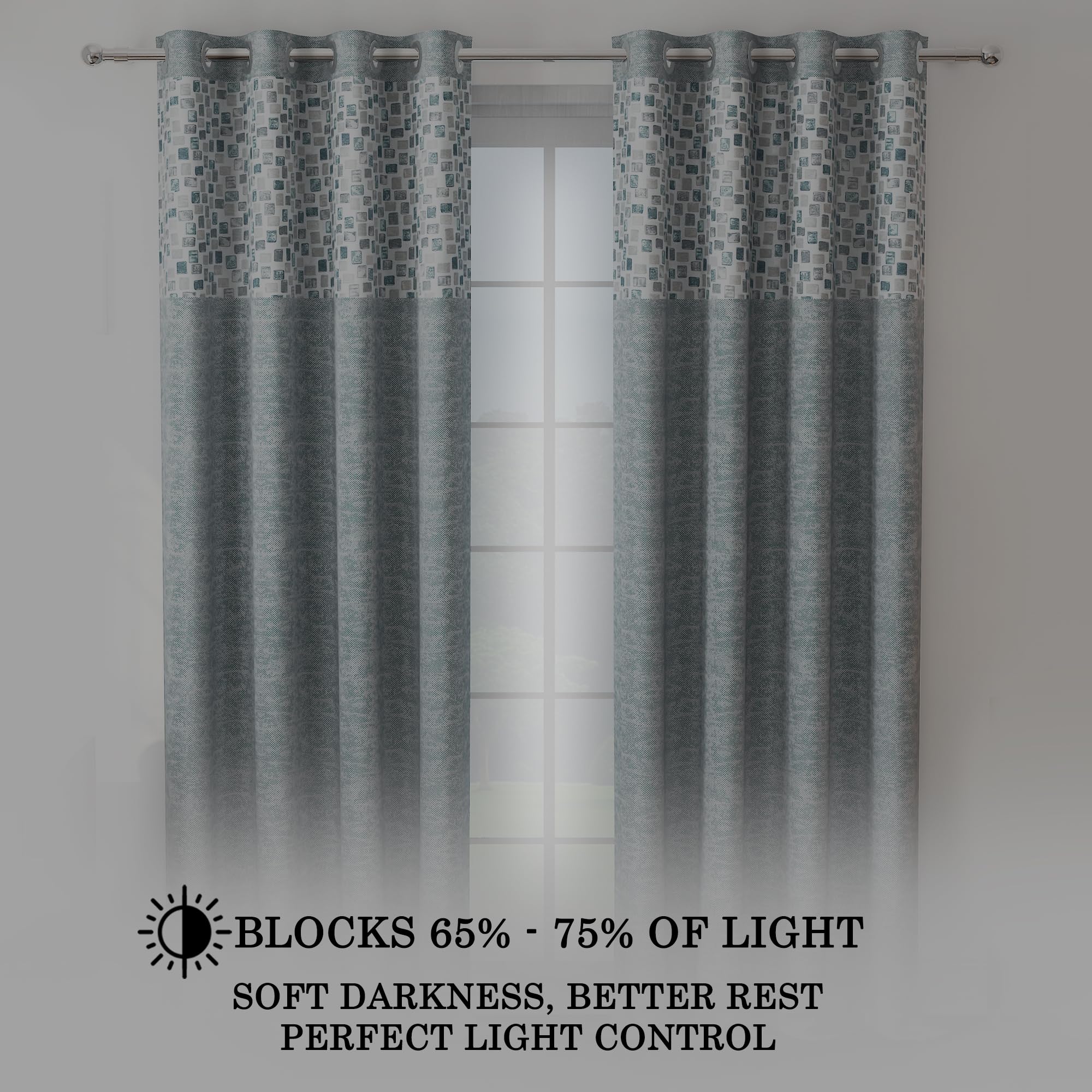 Story@Home Window Curtains 5 Feet Long Set of 1 | Geometric Printed | Medium Room Darkening Curtain | Curtains for Living Room | (118 x 152 cm, Blue & Grey) | Perfect for Home Decor 1
