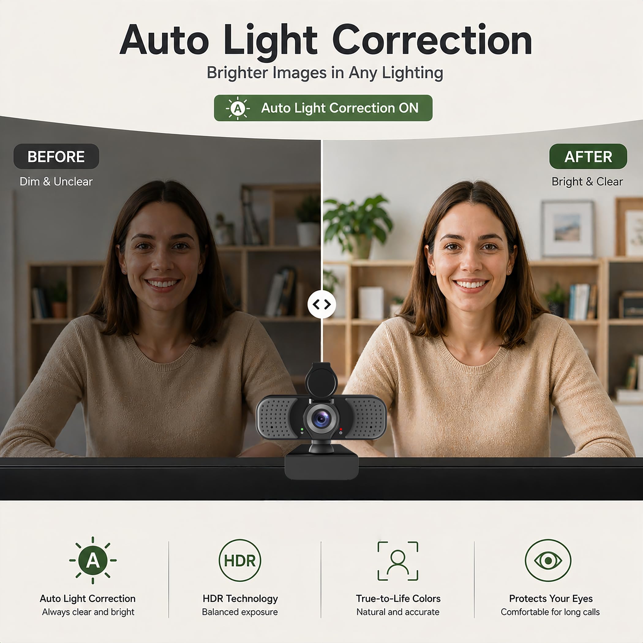 Cámara web Full HD 1080P con micrófono, cancelación de ruido, cubierta de privacidad, lente gran angular, corrección automática de luz, cámara web USB Plug & Play para laptop, escritorio, PC