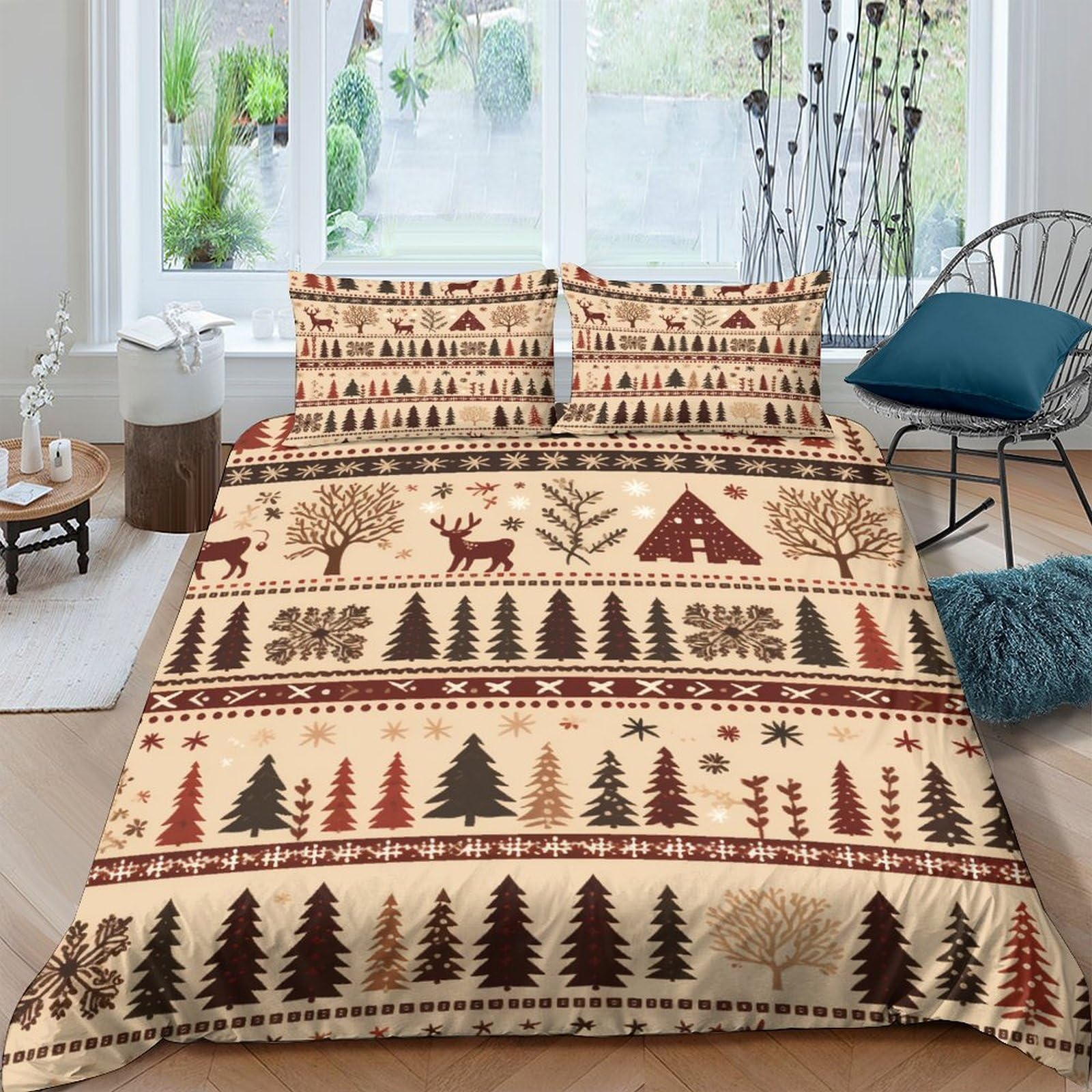 Housse de couette cerf zippée anti-glissement parure de lit microfibre lit double