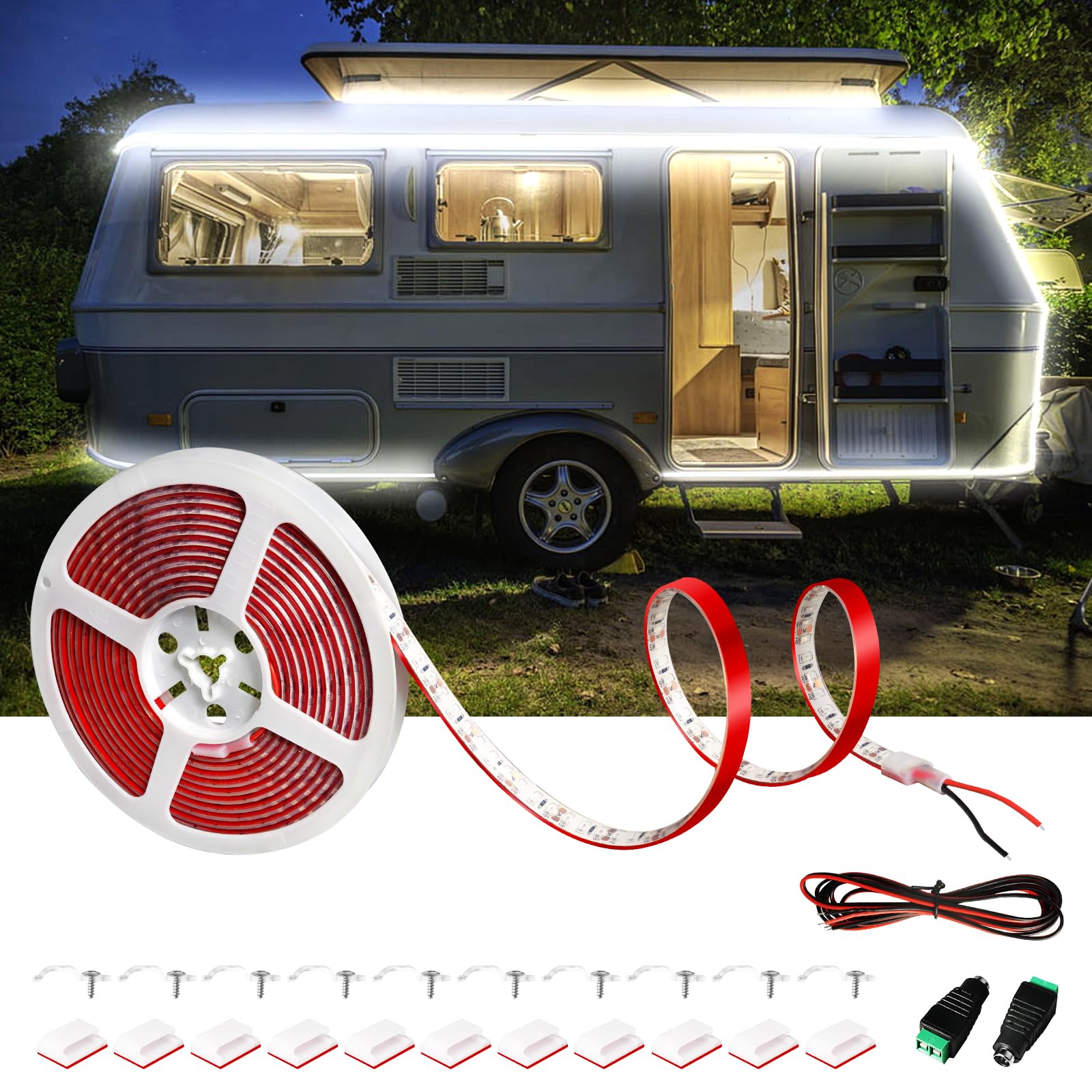 DUOFU365 RV Awning Led Lights, 12V 16.4FT RV Outside Light, Waterproof Underglow Led Light Kit for Home Camper Motorhome Travel Trailer Concession