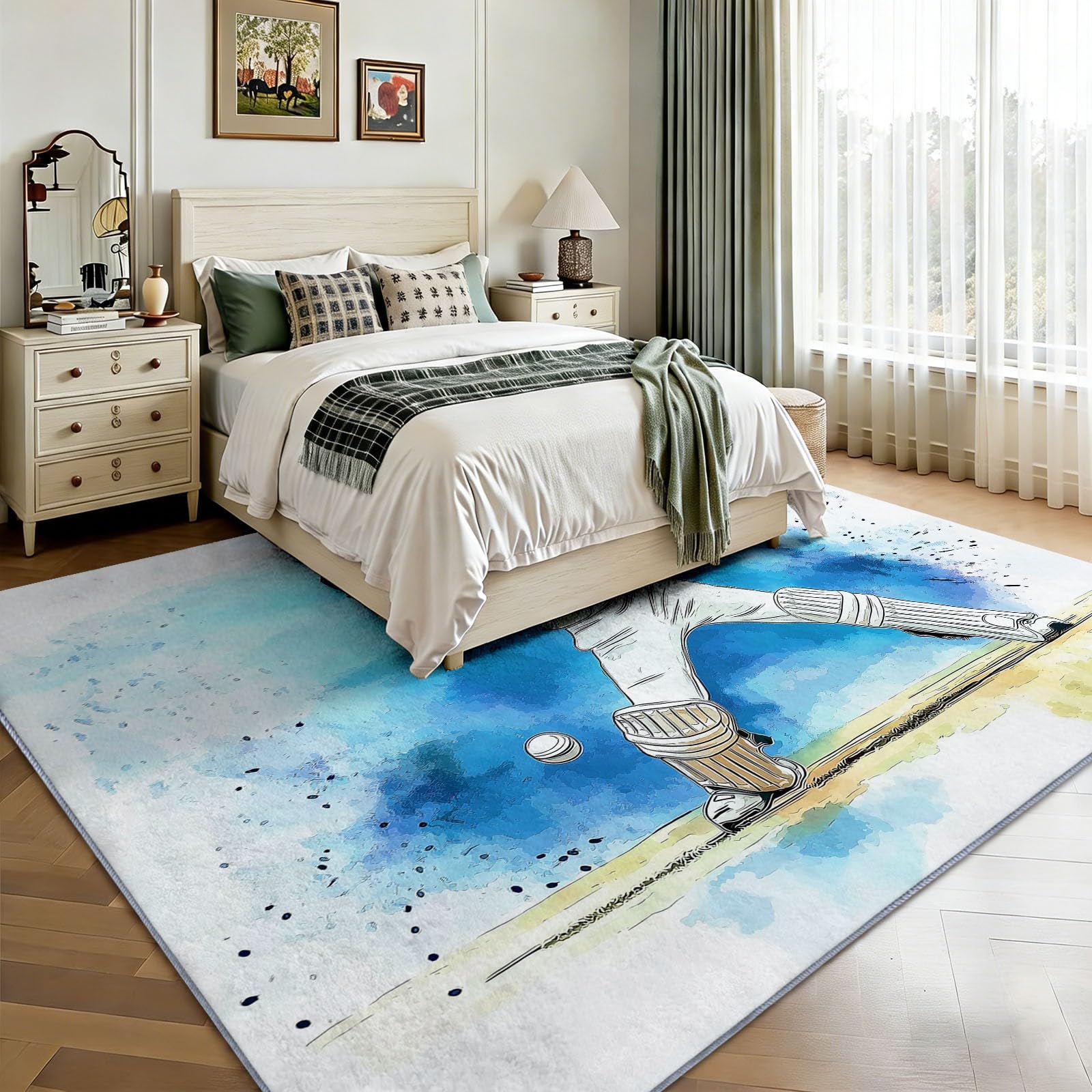 Dywan 140 x 200 cm Można prać w pralce Ręcznie rysowane ilustracje sportowcy Ultrasoffice Bezpieczny antypoślizgowy dywanik flanelowy do pokoju dziecięcego, salonu i łazienki - łatwy do czyszczenia