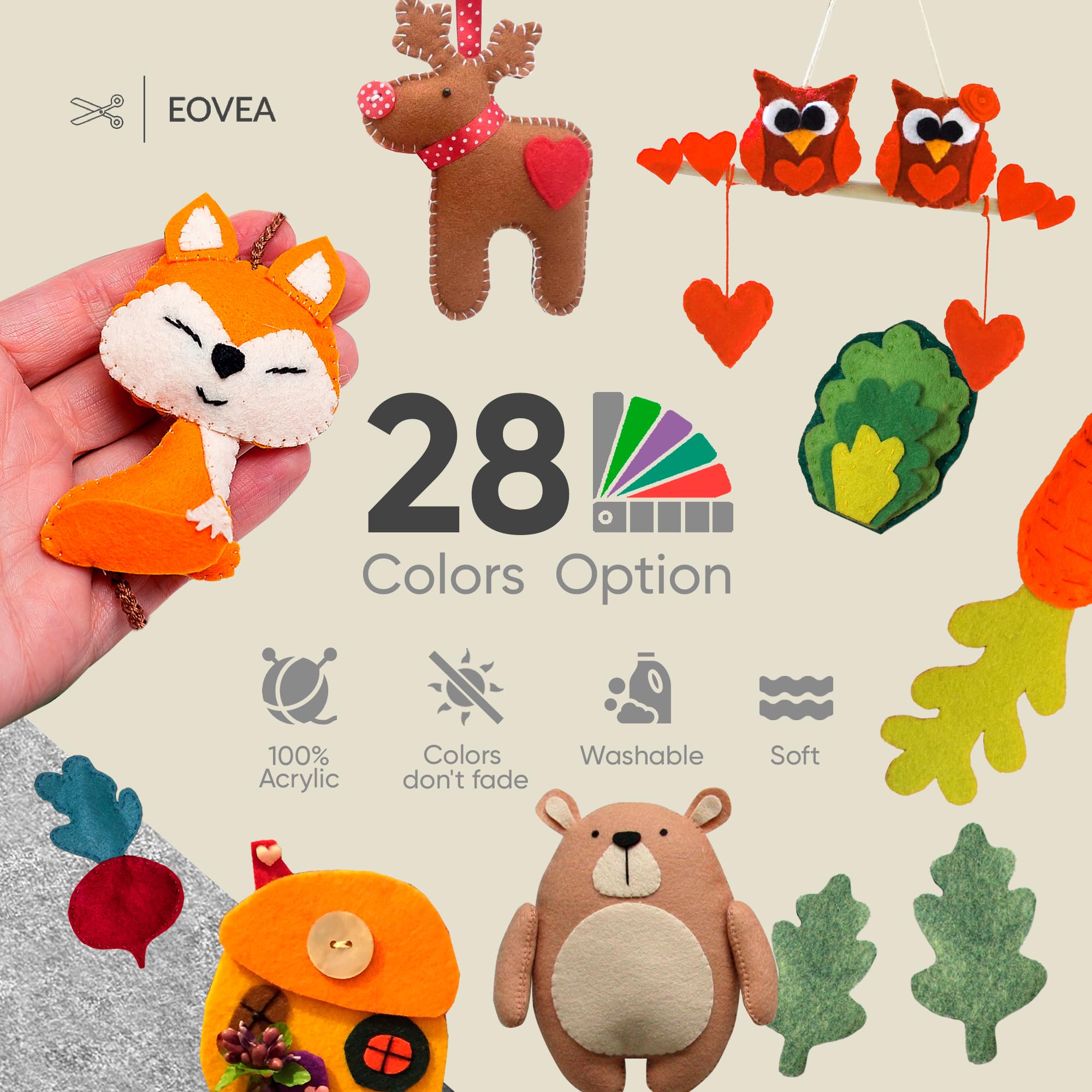 EOVEA | Acrylic Felt Fabric by The Yard - Non-Stiff, Soft Material - 72" Wide - 1.6mm Thick Felt Sheets for DIY Crafts, Sewing, Upholstery, Cushion, Padding(Heather Grey, Half Yard)