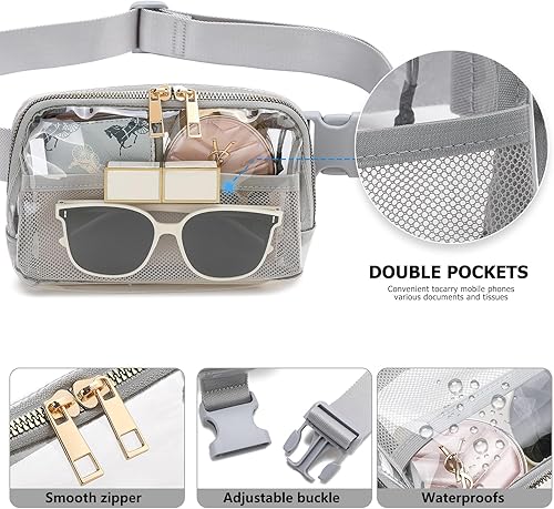 Miniatura 5 de Riñonera transparente aprobada por estadios para mujeres y hombres con correa ajustable, resistente al agua, bolsa transparente para viajes,