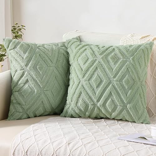 Pallene Fundas decorativas suaves de piel sintética de 16 x 16 pulgadas para almohadones fundas afelpadas de lana corta aterciopelada con un