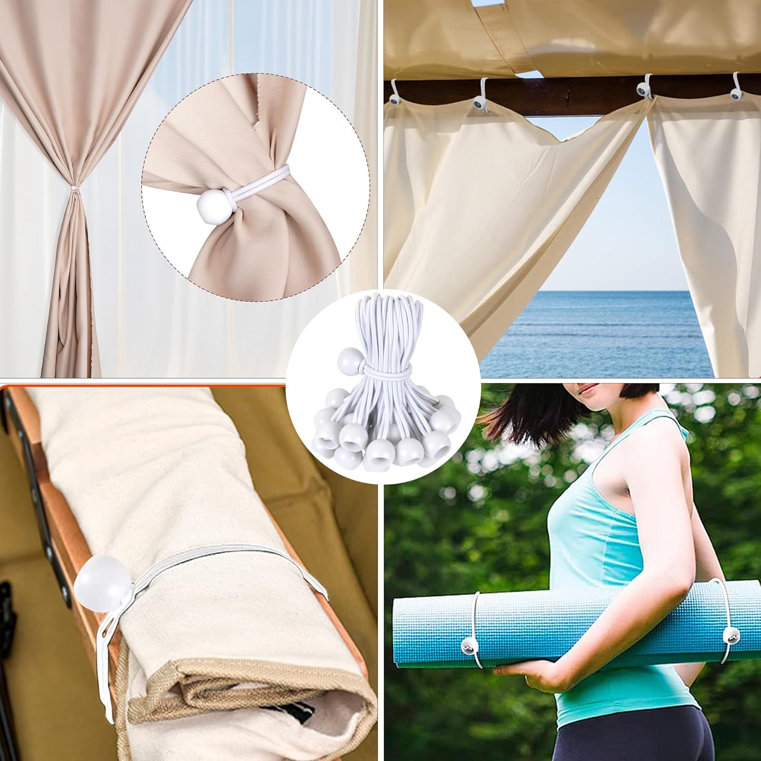 30pcs White Ball Bungee Cords – 4 Inch Heavy-Duty Stretch Tie Down for Canopy, Tarp, Camping, and Storage