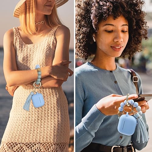Miniatura 7 de Funda para AirPods 3, funda de silicona suave para AirPods de 3 generación con llavero y pulsera para Apple Airpod 3 para mujeres y niñas (azul