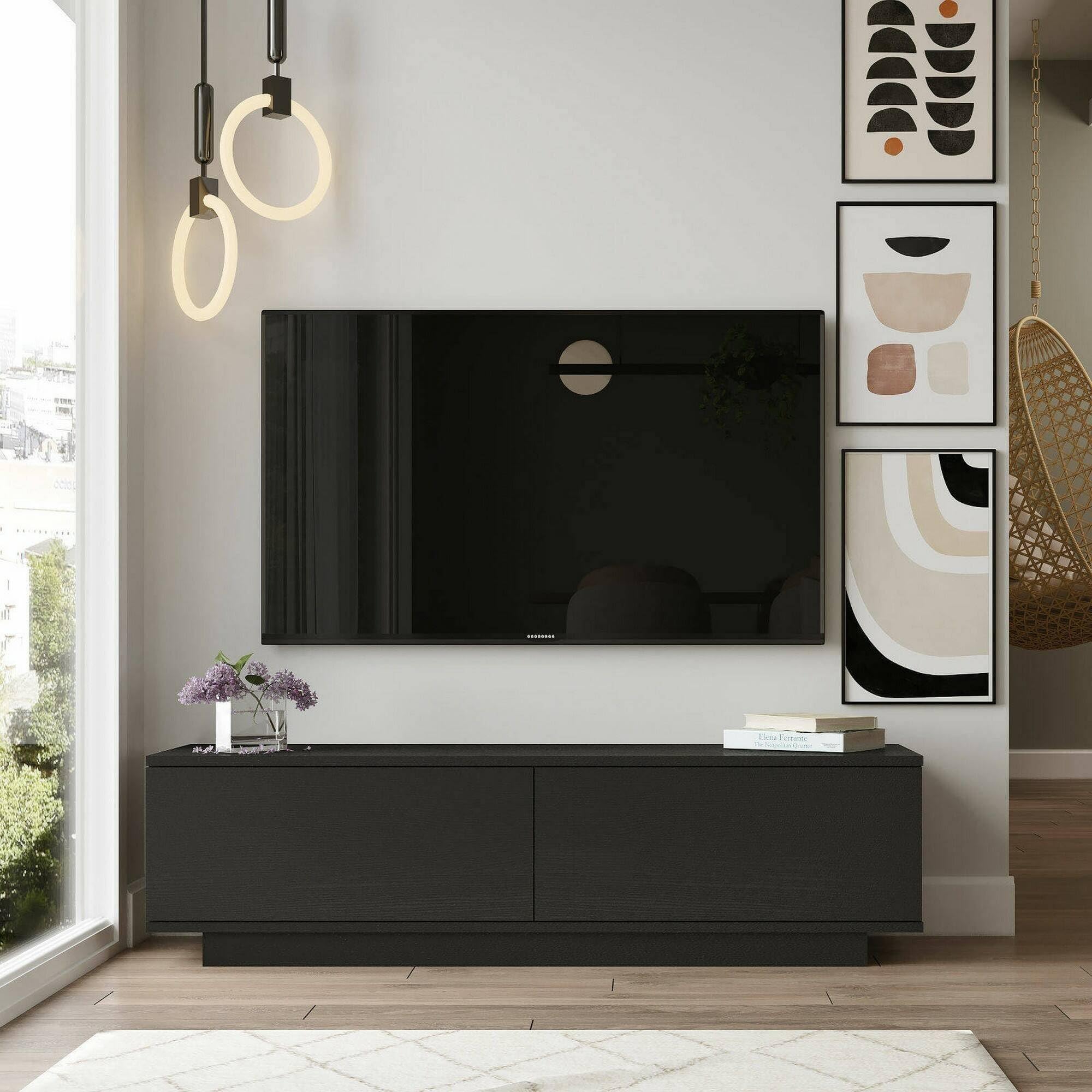 Dmora - Mobile porta TV Zaur, Credenza da soggiorno, Armadio basso per TV, Base parete attrezzata, 140x36h38 cm, Nero