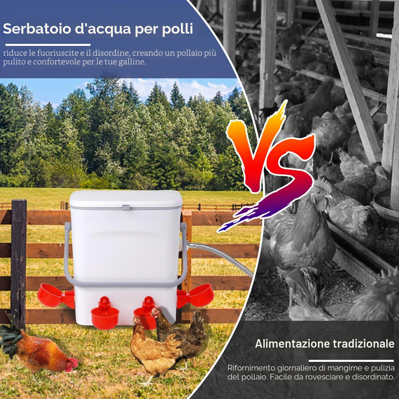 9L Abbeveratoio Per Galline con 4 Pezzi Bevitori Automatici Ciotole con 100cm Tubo Intrecciato Adatto per Pollame Uccelli Piccioni Polli Anatre per Essere Appesa nel Pollaio