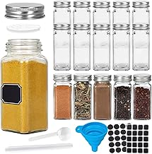 15 Pcs Glass Spice Jars Spice Bottles,4 oz 120ml Empty Square Spice Container Set with Shaker Lids & Airtight Metal Caps - Labels, Chalk Marker, Measuring Spoon& Silicone Collapsible Funnel Included