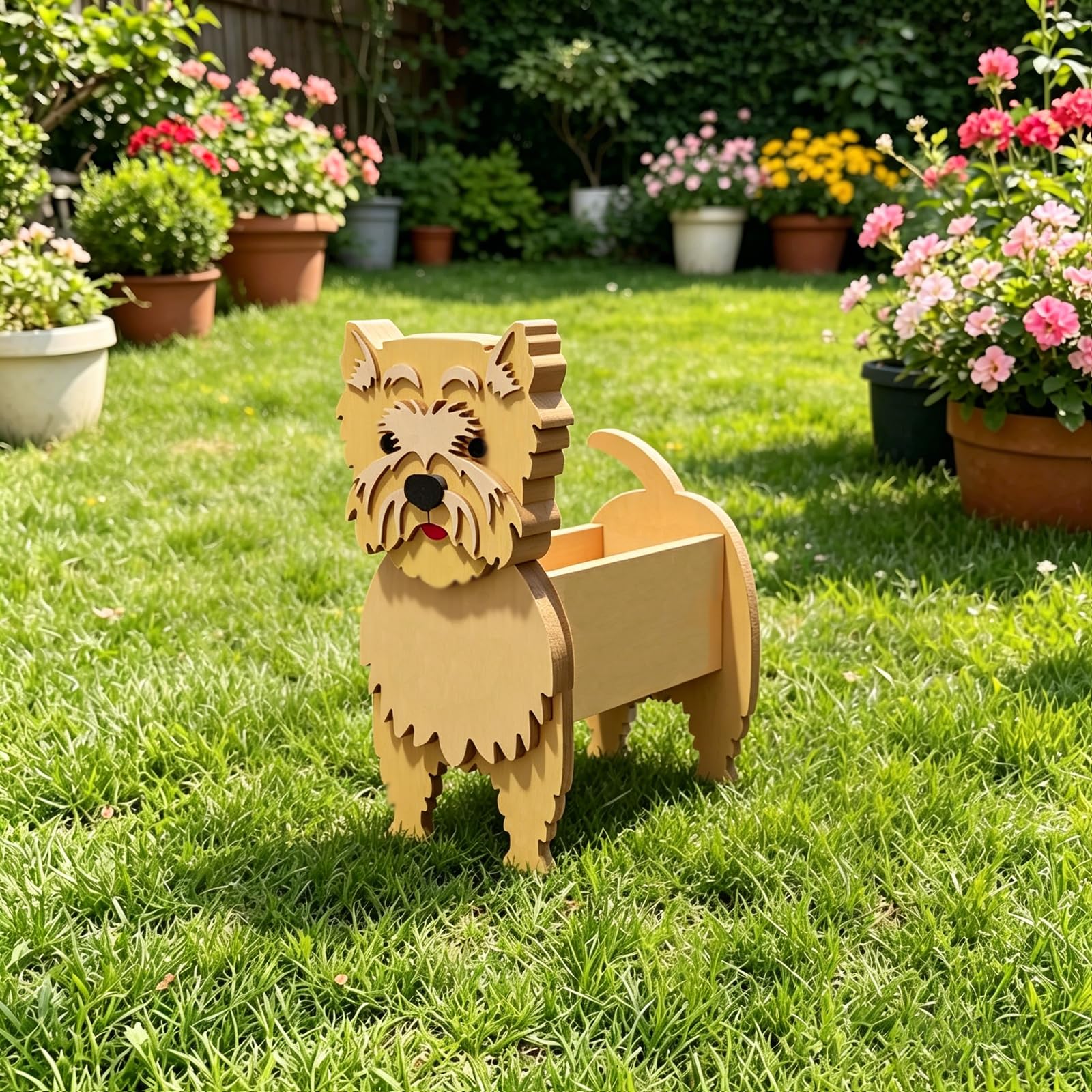 Hiiaodecor Cairn Terrier Pet Dog Animal Bonsai Holder Cute Shape Art Plant Storage Pot Villa Garden Indoor Outdoor Office Decor Ornaments 43 * 25cm/16.93 * 9.84in
