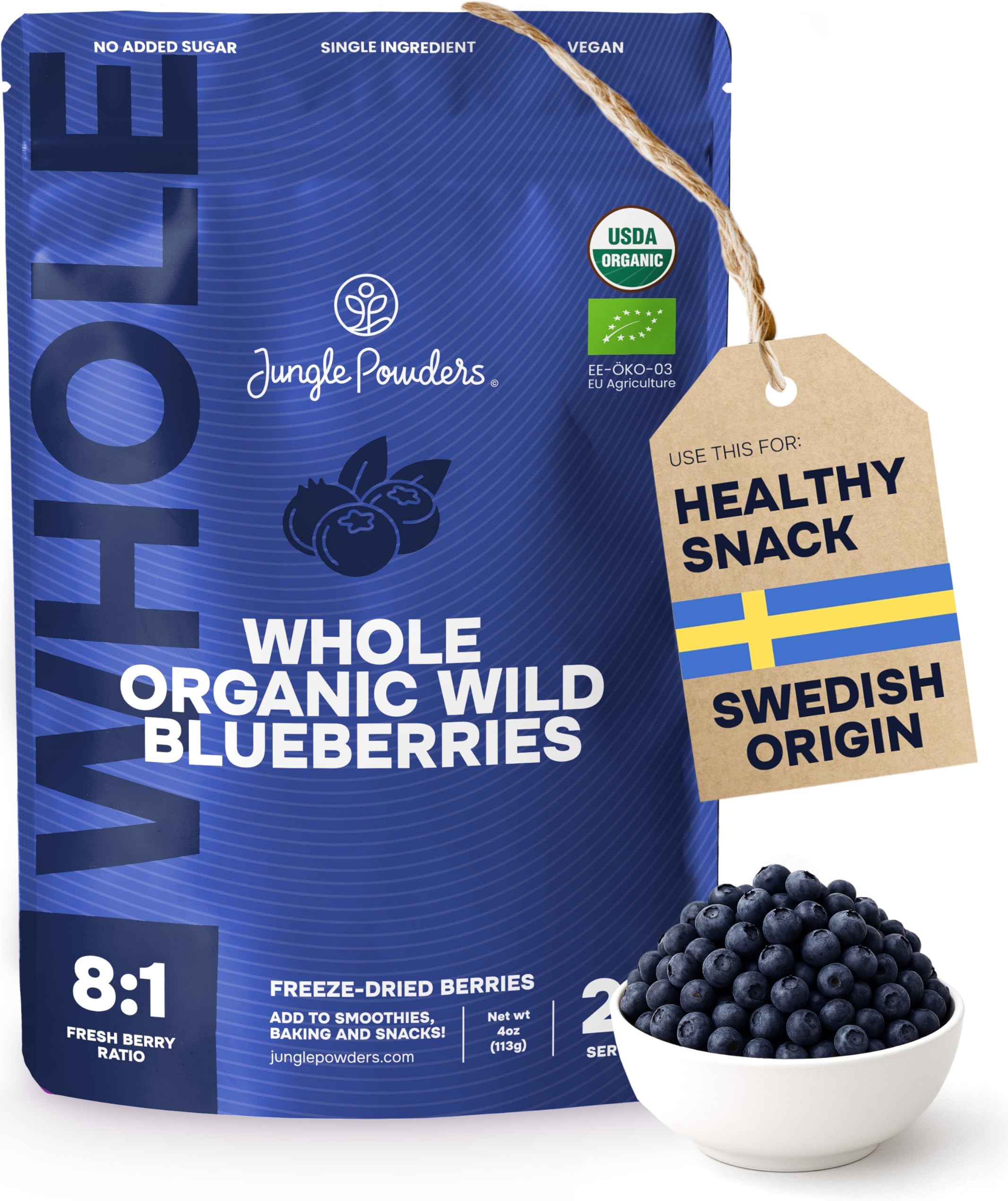 Organic Blueberries Fresh Freeze Dried Fruit 4 Ounce Bag - Made From Frozen Wild Dried Blueberries No Sugar Added Dehydrated Handpicked Blue Berries - Organic Blueberry Powder for Baking Dry Bilberry