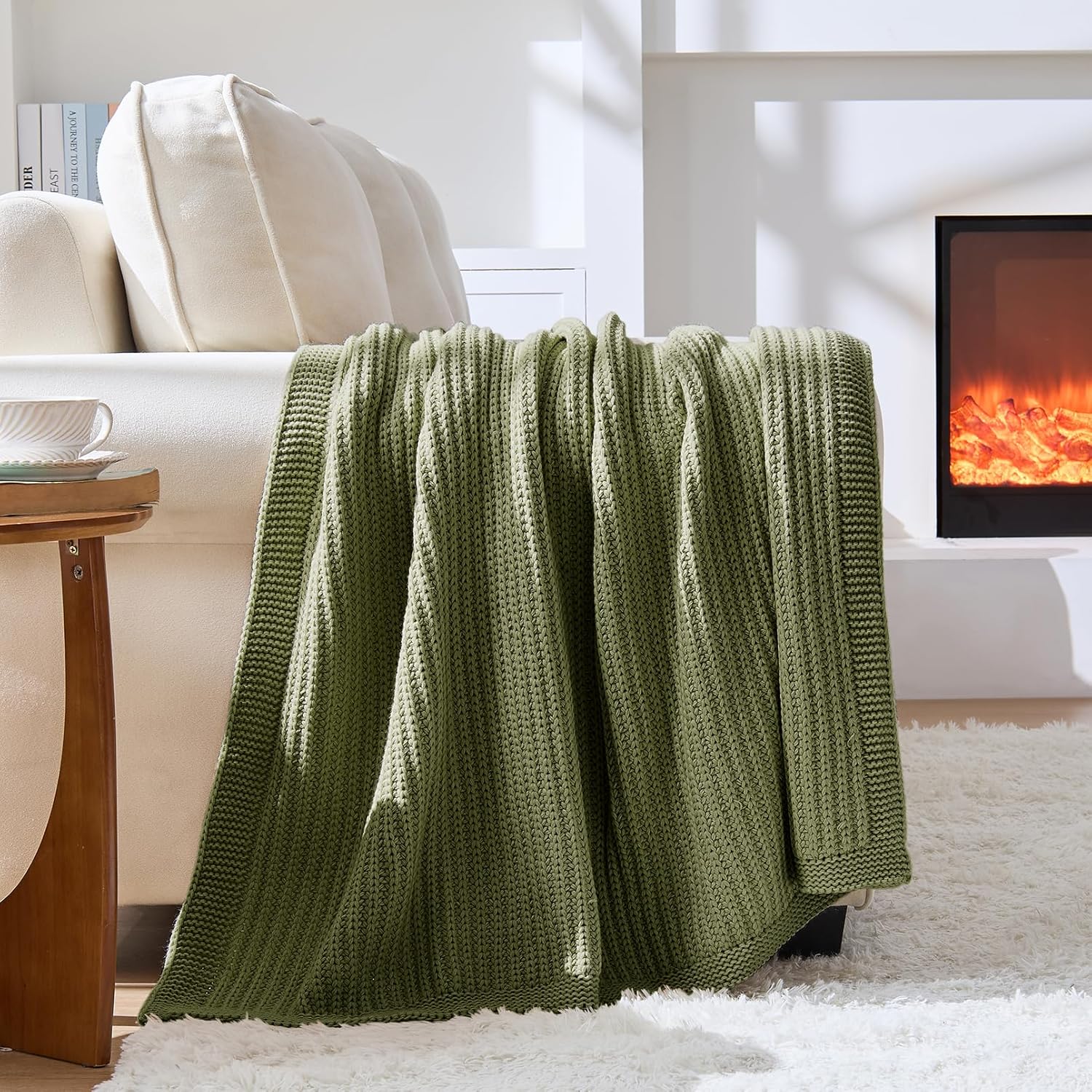 Chunky Knit Olive Green Throw Blanket 50"x60",Soft Cozy Thick Knitted Blanket for Couch Sofa Bed, Cute Decorative Throw for Living Room - Image 3