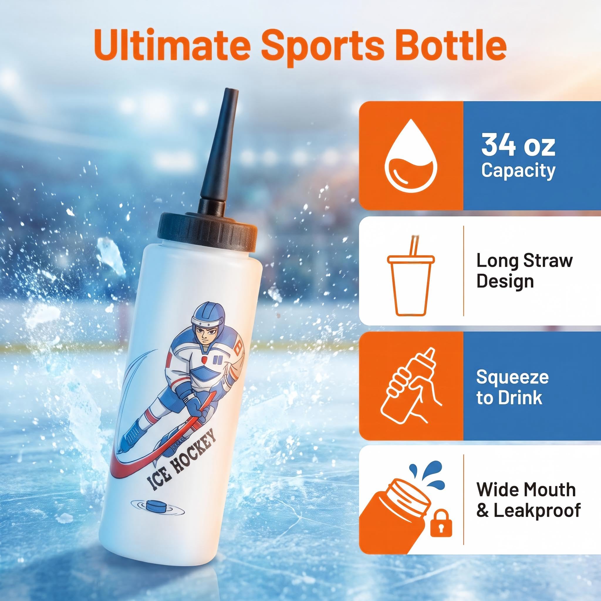 Squeeze Wasserflaschen 963 ml CLA JLT Hockey Lacrosse Fußball Boxen mit langem Strohhalm Radfahren Fitnessstudio