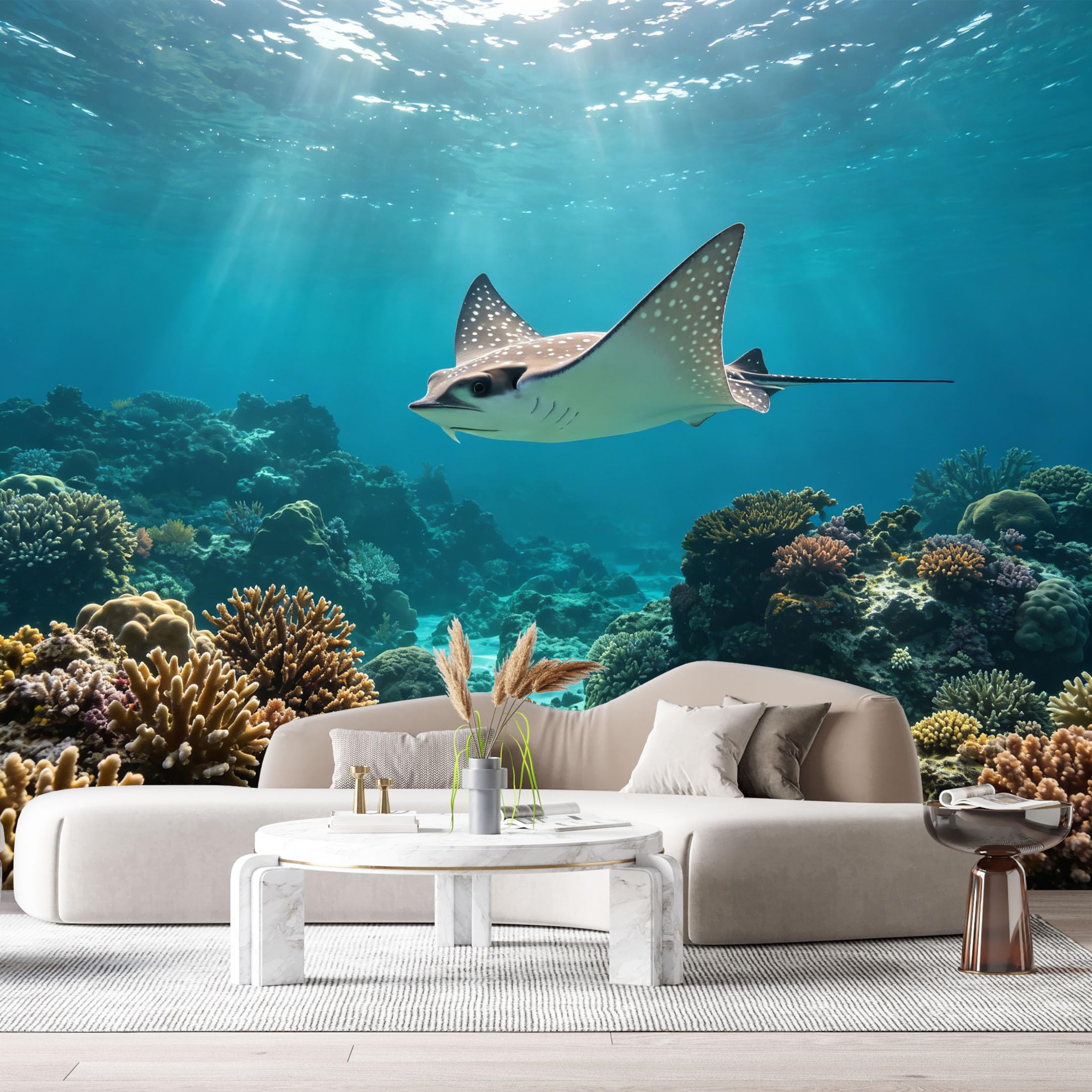 Custom Size Wall Murals Ocean Marine Stingray Coral Reef Underwater Scene 3D SelfAdhesive Wall Fabric Removable Large Wallpaper for Photo Living Room
