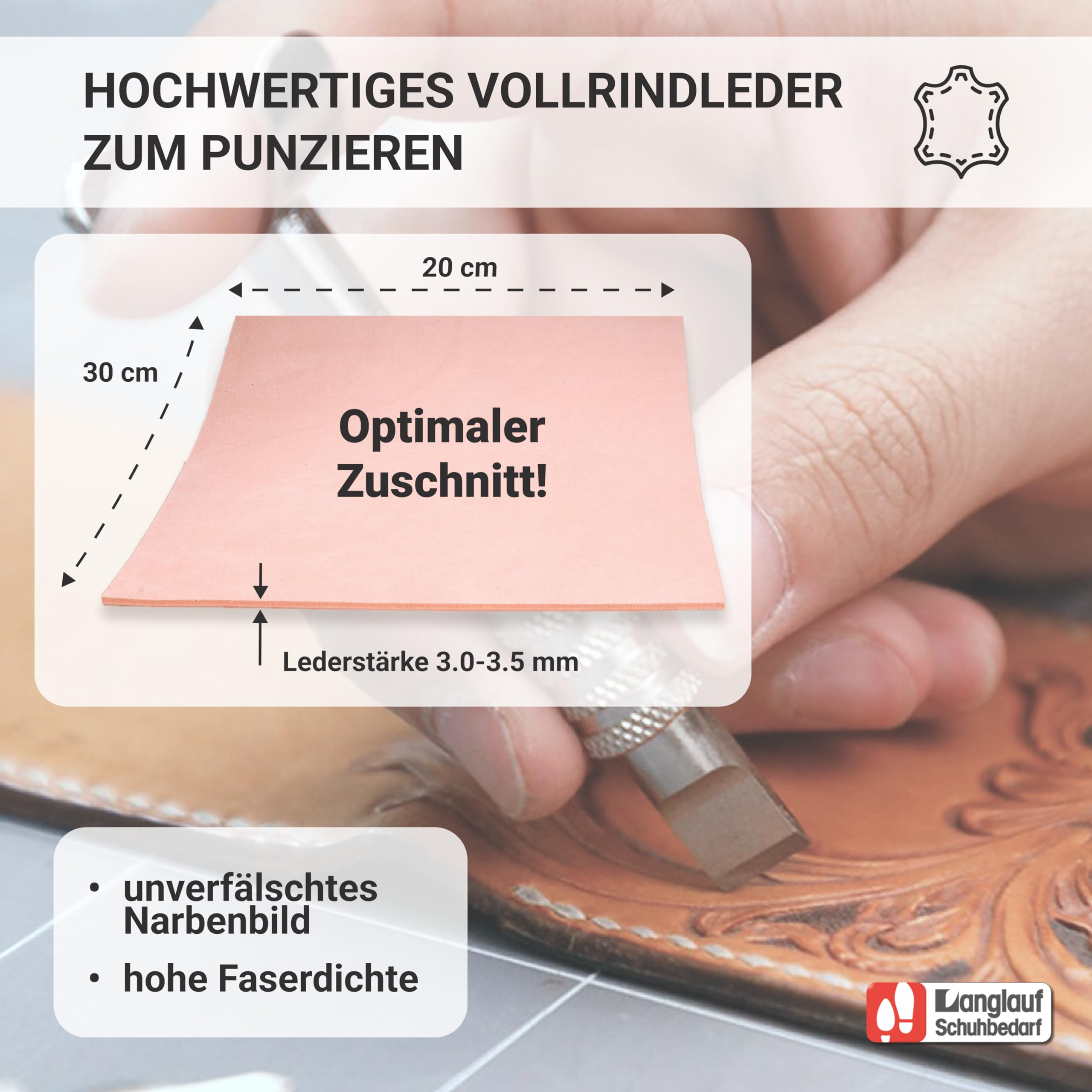 Lederstücke für Lederhandwerk -Punzierleder – Bastelleder Zuschnitt - Blankleder – Dickleder - 200mm x 300mm vegetabil gegerbte Rindsleder - Buchbinder Leder – Sattlerleder (3.0-3.5mm)