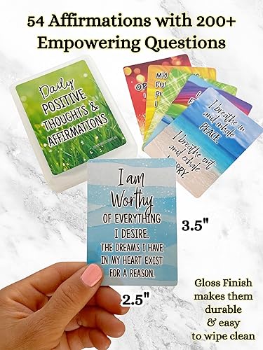 Miniatura 3 de Tarjetas de afirmación positiva, 54 afirmaciones, más de 150 preguntas inspiradoras, bellamente diseñadas con estuche de almacenamiento, kit de