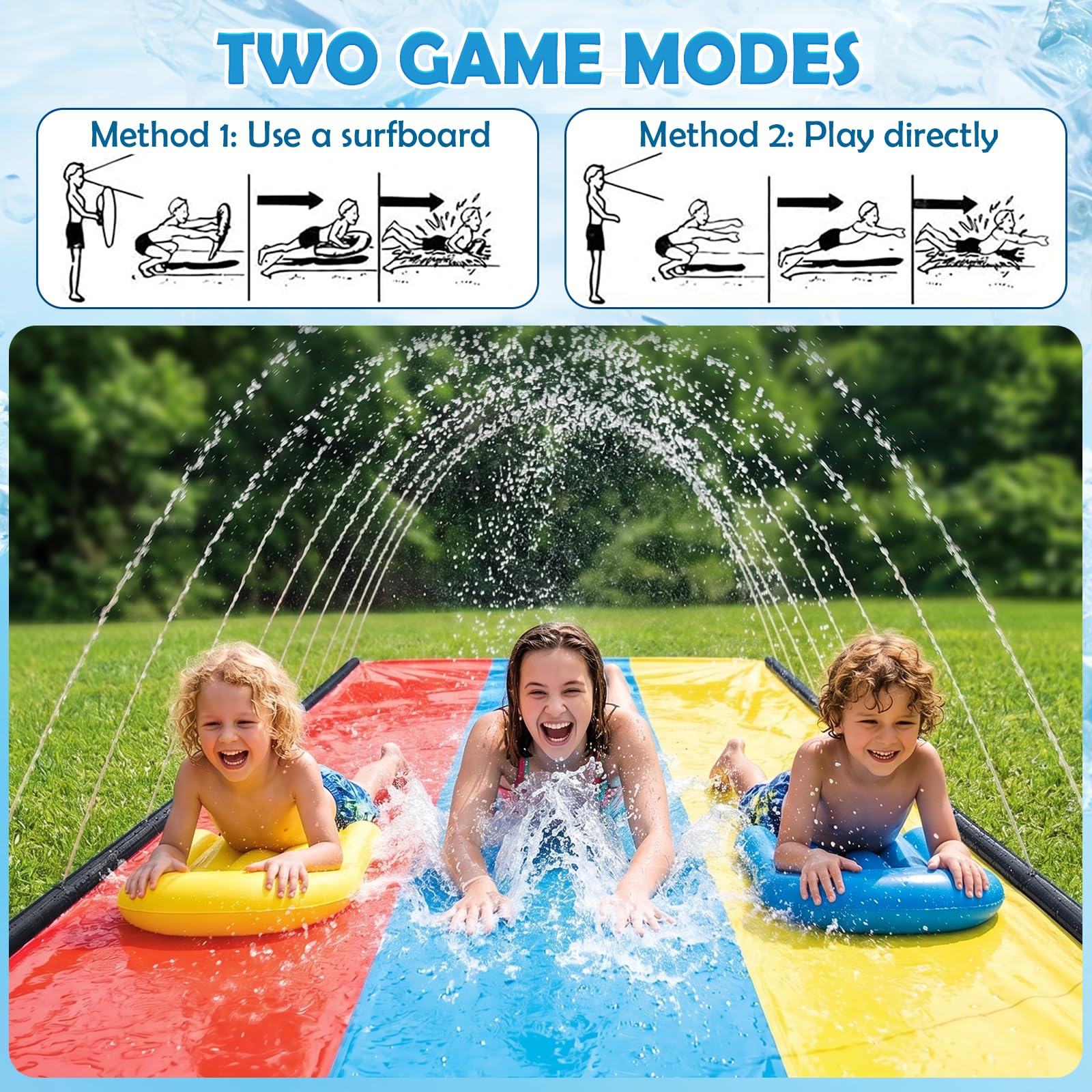 4.8m Wasserrutsche Aufblasbar Mit Surfbrett, Wasserrutsche Garten FüR Kinder, Wasserrutschbahn Kinder DraußEn, Aufblasbare Wasserrutsche, Der Integrierte Sprinkler Deckt Die Gesamte Rutsche Ab (1P)