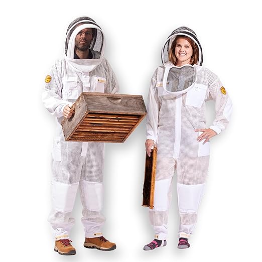 Sting Stopper Triple Layer Ventilated Bee Suit with Completely Updated Design with New Pockets, Boot Friendly Double Ring Zippers, Easy Open Veil for Men and Women, Beekeeper White, 5X-Large