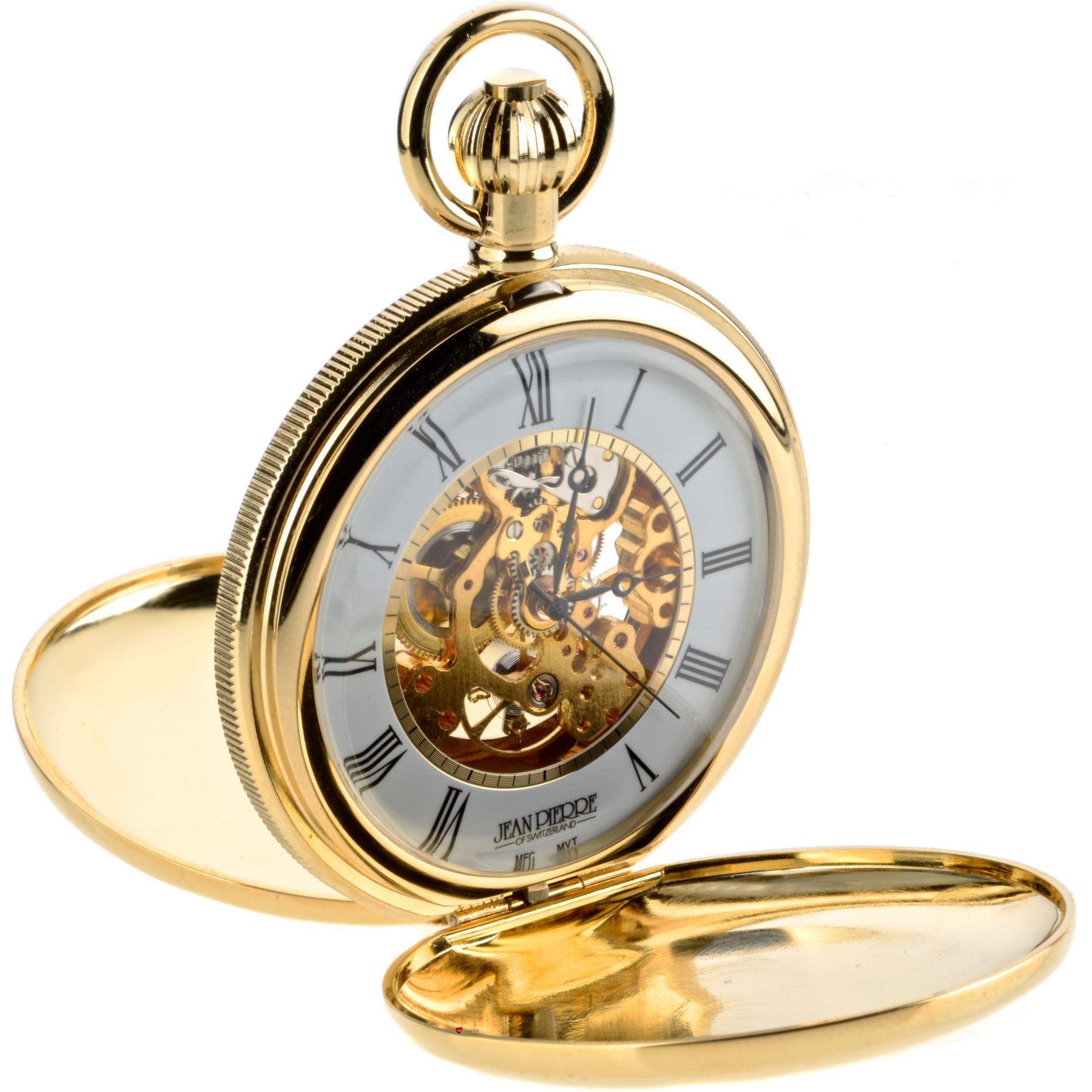 I LUV LTD Skeleton Double Hunter Pocket Watch 17 Jewelled Mechanical Gold Plated Case