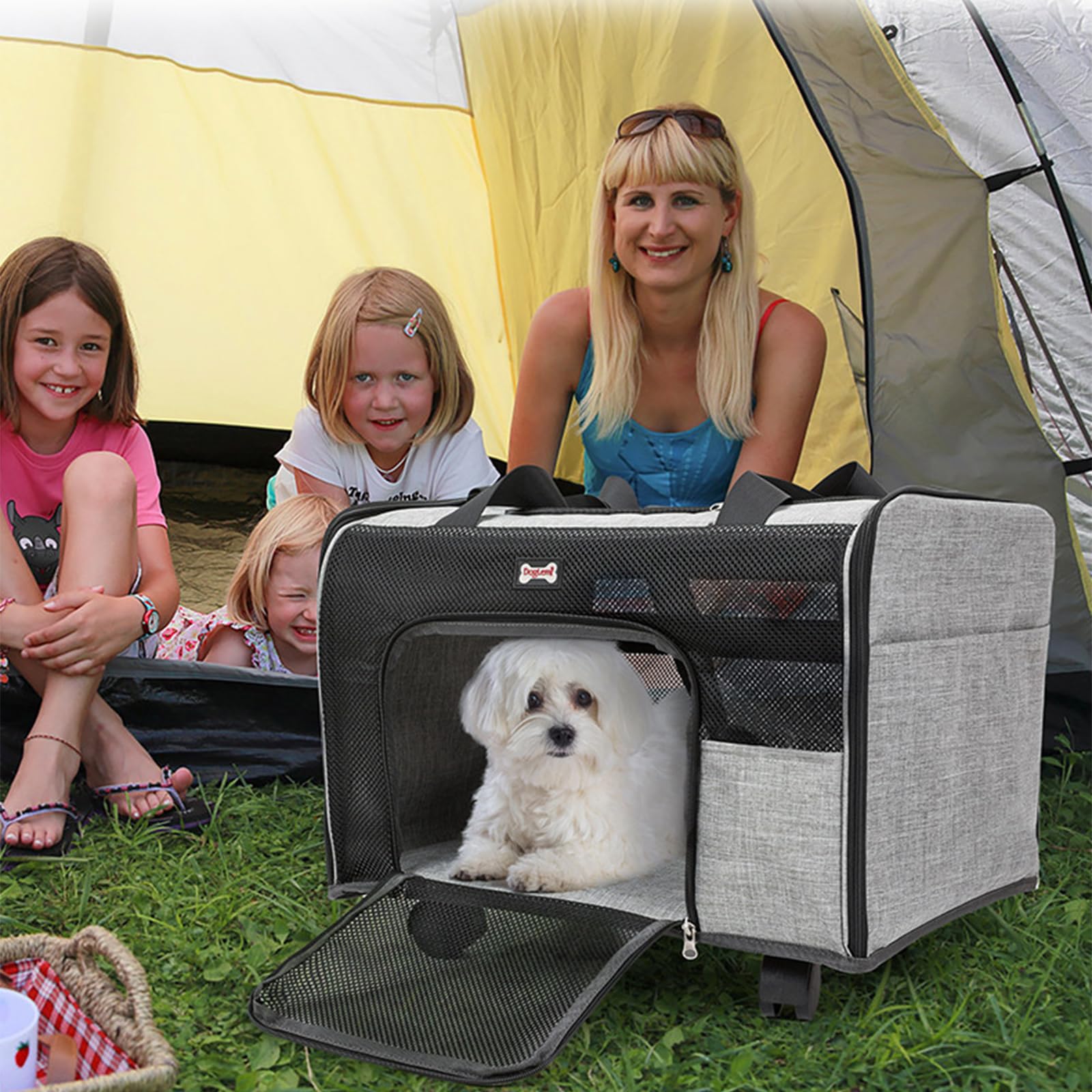 PETCUTE Transportín Perro Gato con Ruedas,Transportín Plegable para Perros con Alfombrilla Extraíble,Correa de Hombro Ajustable,Transpirable Bolsa de Transporte para Mascotas con Bolsillos Laterales