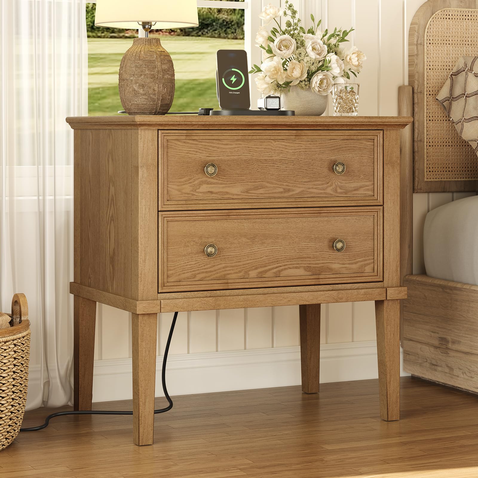 IKENO Solid Wood Nightstand