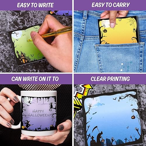 Miniatura 4 de Whaline Paquete de 8 notas adhesivas de Halloween, 4 diseños de caricaturas, bloc de notas autoadhesivas, blocs de notas extraíbles para Halloween,