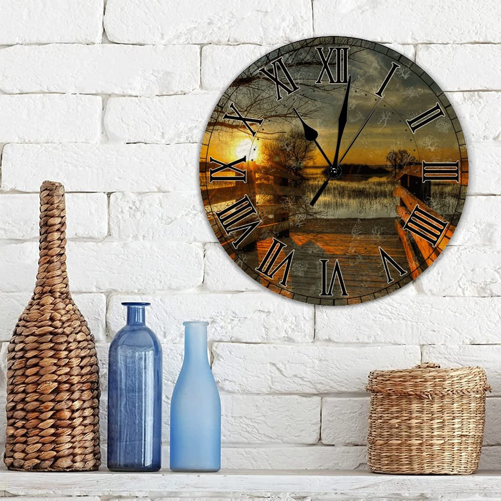 Amazon.com: RainSunshine Round PVC Wall Clock Retro Landscape