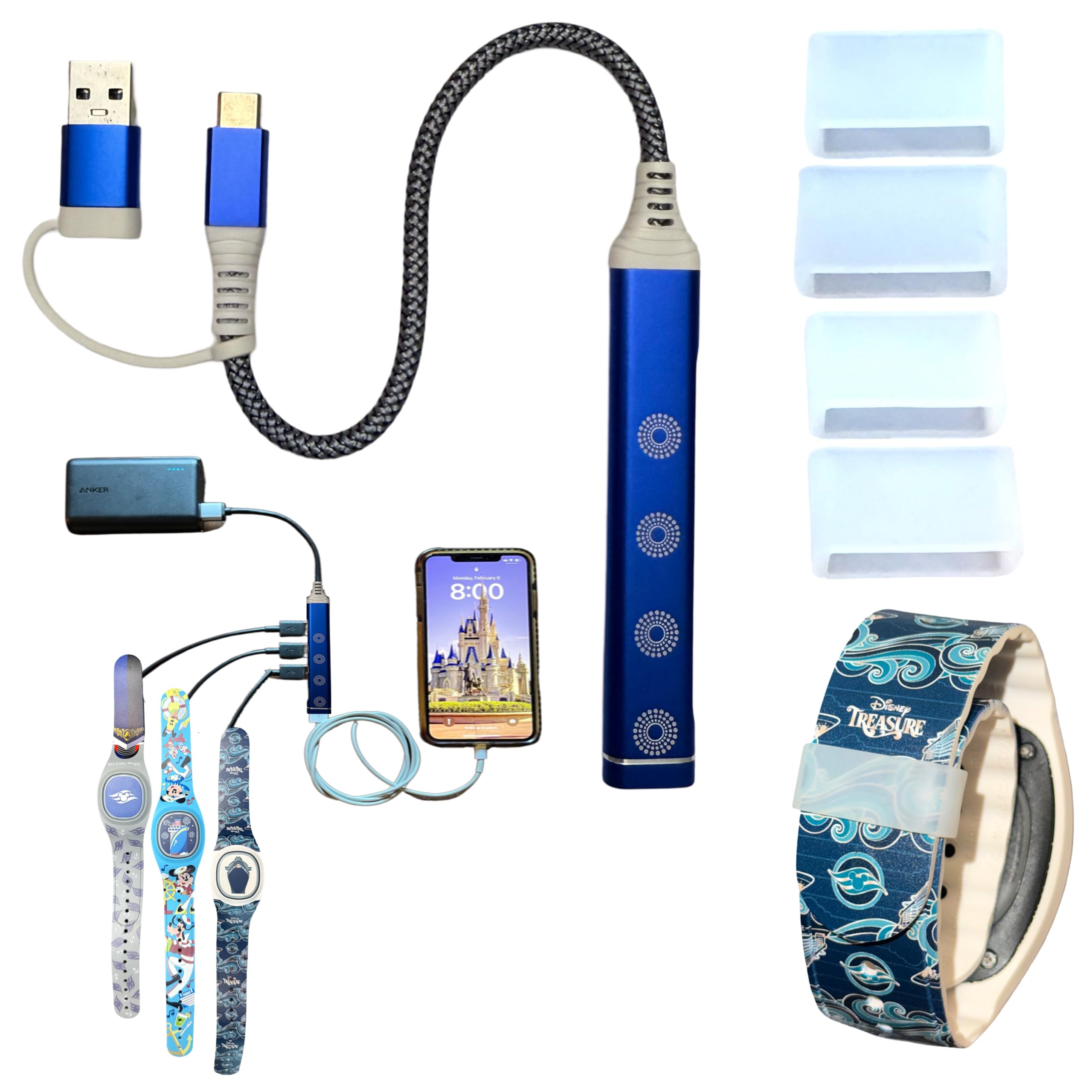 MultiCharger for MagicBand+, MagicBand +, Magic Band Compatible with FuelRod & Other External Battery. Disneyland Accessories for Trip to Disney World Cruise (USB-A & USB-C, 1-Pack)