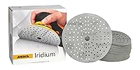 Vista 3 de Mirka Papel de lija Iridium Premium Ø 6 pulgadas Hook & Loop, grano 320, 50 piezas/para lijado de pintura, masilla, imprimación, madera, acero