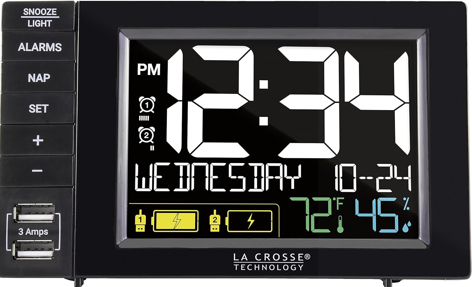 La Crosse Technology Digital Dual Alarm Clock w USB Charging Station