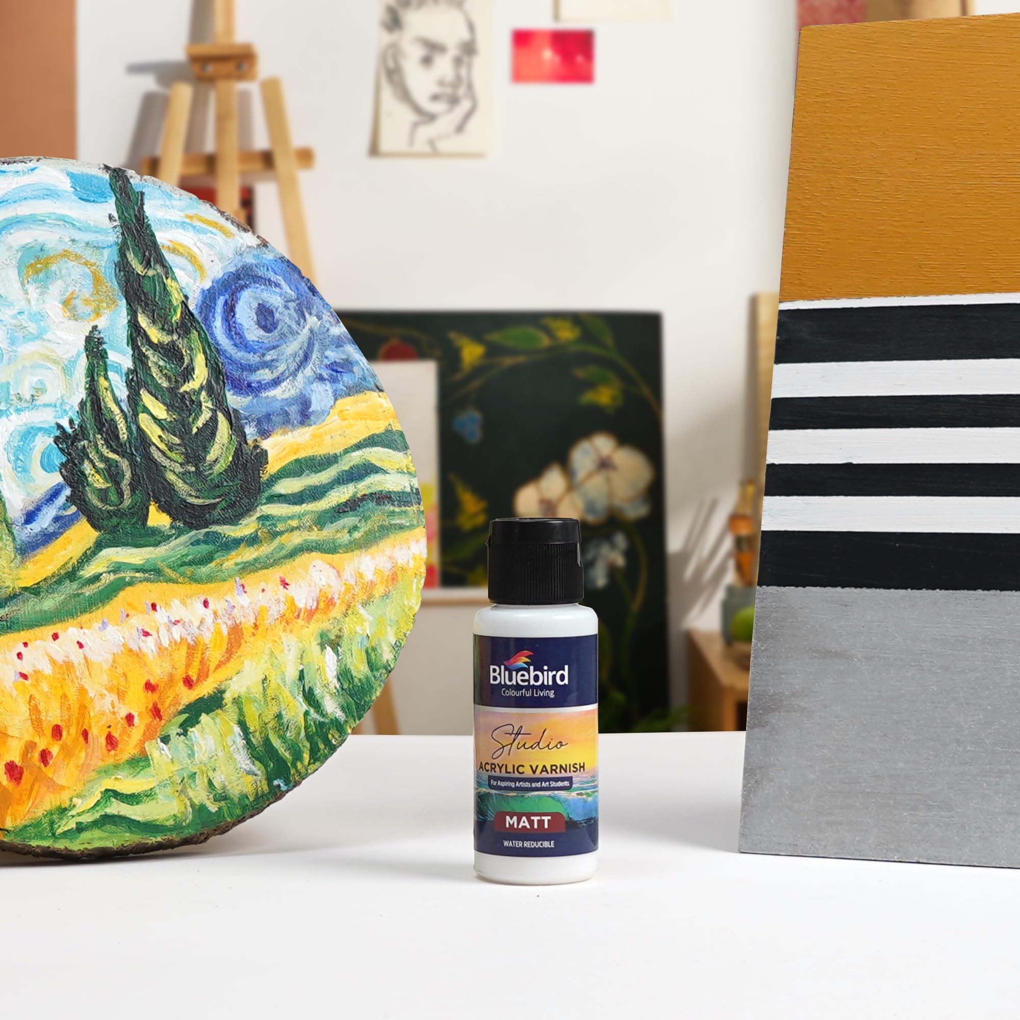 BLUEBIRD Studio Acrylic Varnish, Matt, 3.38 Fl Oz (100ML), Non-Yellowing, Non-Toxic, Anti-Crazing, Basic Varnish for Pro Artists, Hobby Painters & Kids