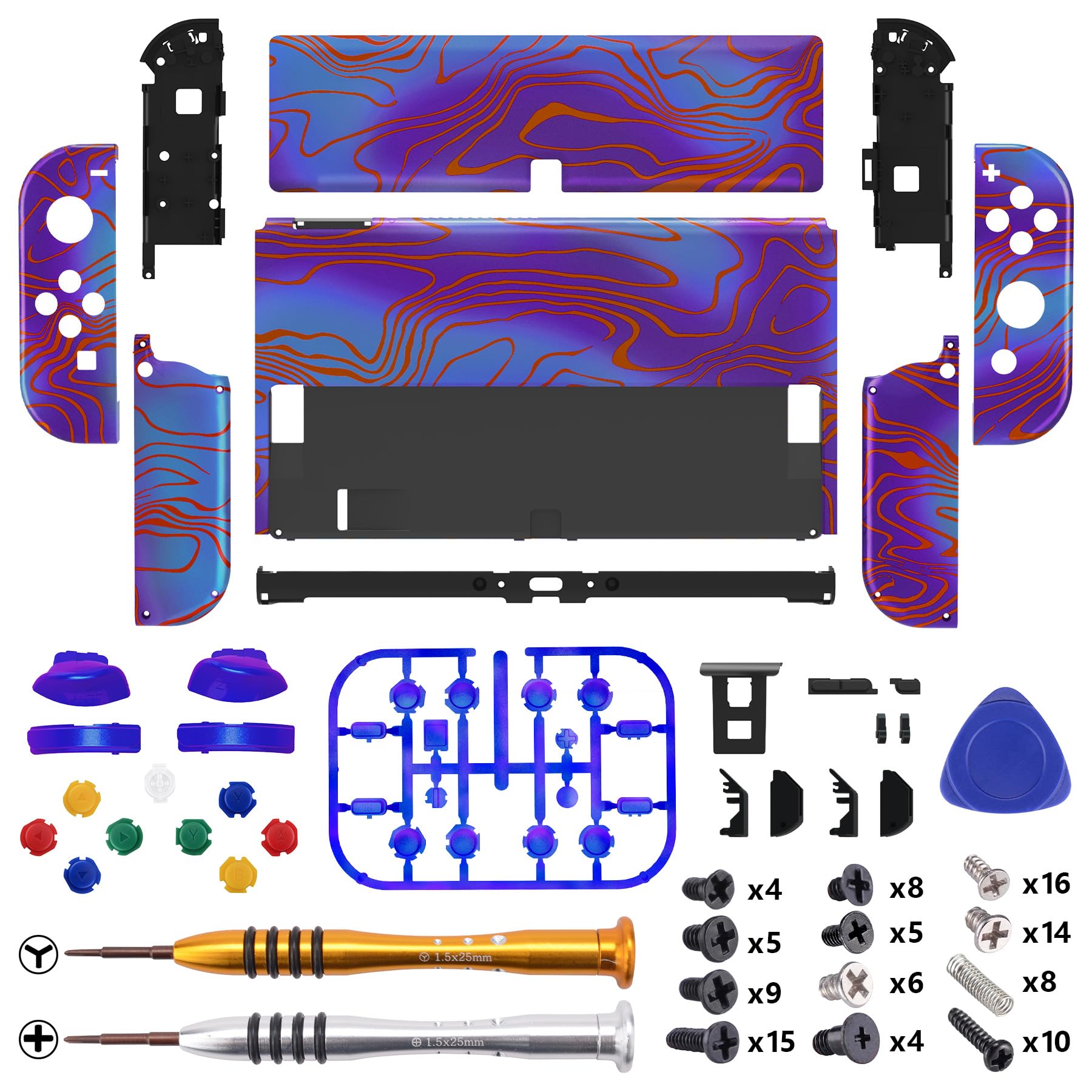 eXtremeRate Cover Tasti Pulsanti Ricambio per Nintendo Switch OLED Console Joycon,Custodia Posteriore Controller Scocca Supporto Shell KickStand per Nintendo Switch OLED-Damascuscamo