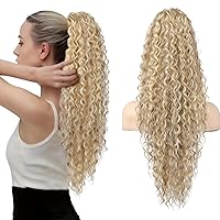 Vista 13 de FLUFYMOOZ Extensión de cola de caballo, 26 pulgadas, estilo bohemio, con cordón, extensiones de cabello para mujer, cola de caballo larga y rizada