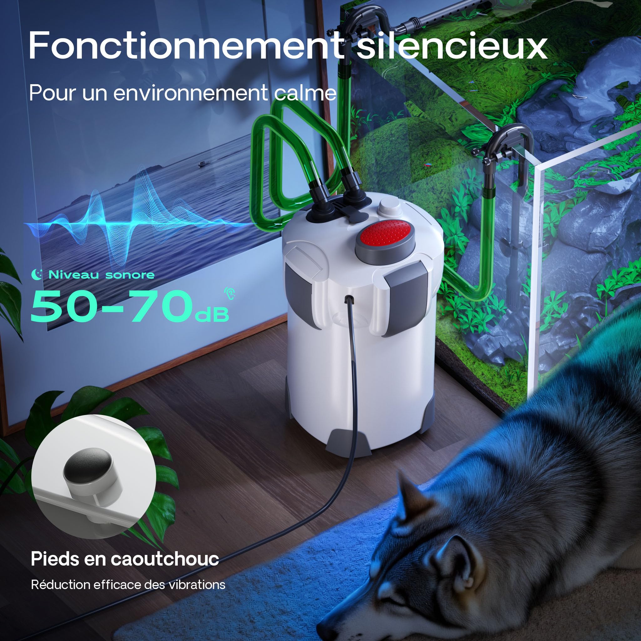 SunSun HW-303 Filtre extérieur pour Aquarium, débit 1400 l/h, avec 3 Étapes de Filtration, Matériaux et Pompe 35W, Filtre Externe
