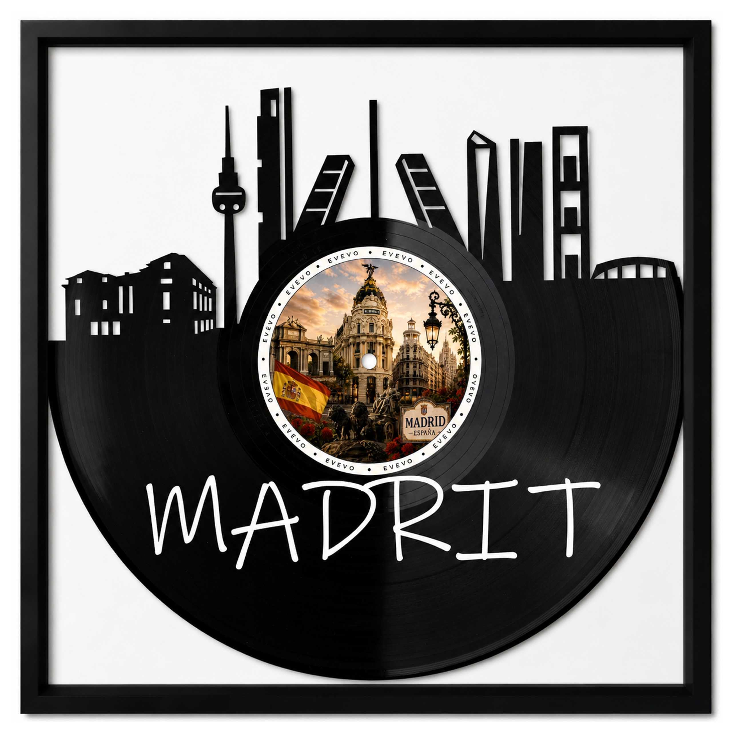 EVEVO Decorazione da parete in vinile con cornice, 32 x 32 cm, motivo: panorama della Spagna di Madrid, regalo per gli amanti della Spagna
