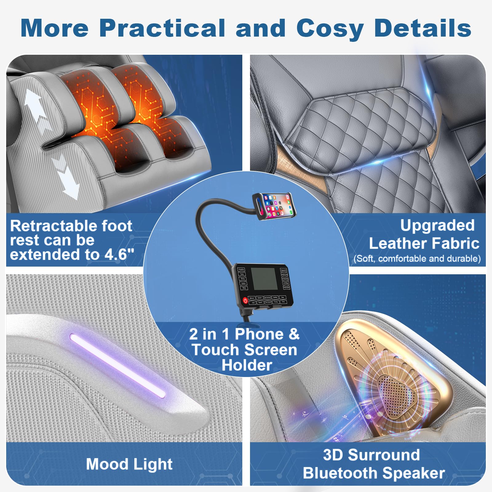 Sillón de Masaje, sillón reclinable de Cuerpo Completo con 14 Rodillos, 8 Bolsas de Aire, función de calefacción, Masaje de pies, Altavoz Bluetooth, Control Remoto táctil
