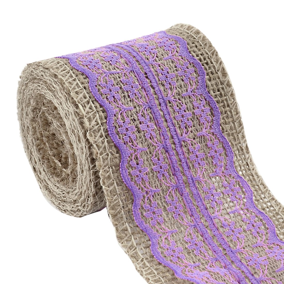 Sourcingmap Burlap Hessian Strap Art Crafts Lace Ribbon Roll Trim Edge 2.2 Yards Purple for Wedding, Khaki,light Purple